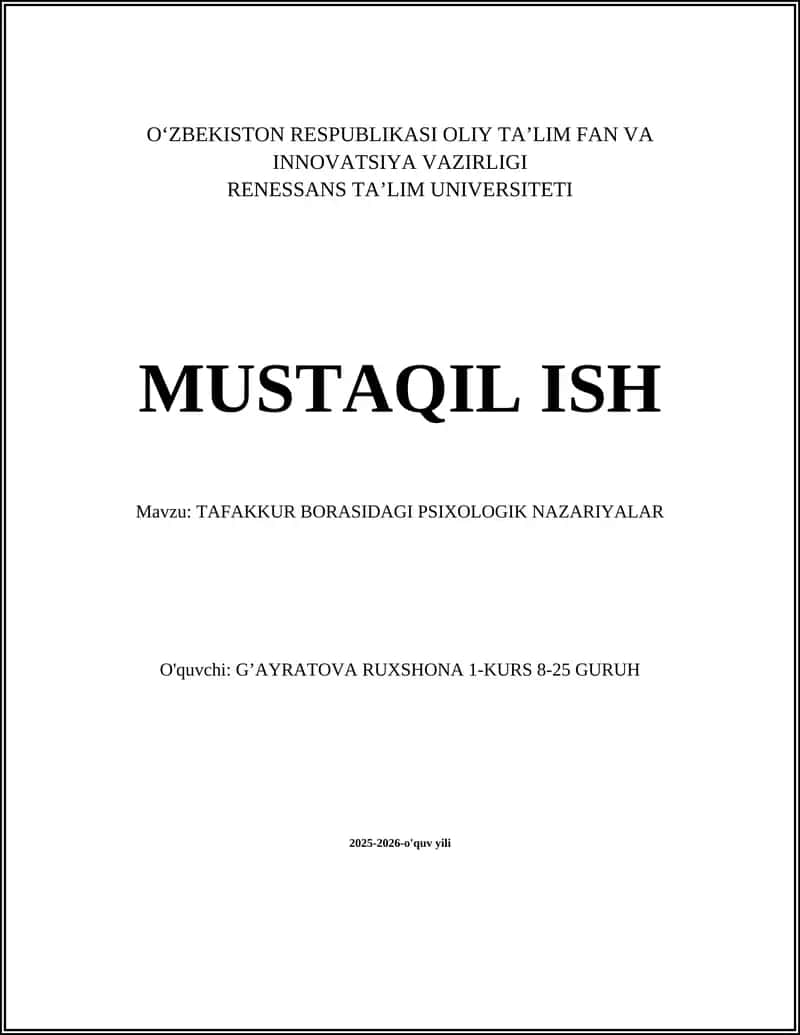 TAFAKKUR BORASIDAGI PSIXOLOGIK NAZARIYALAR