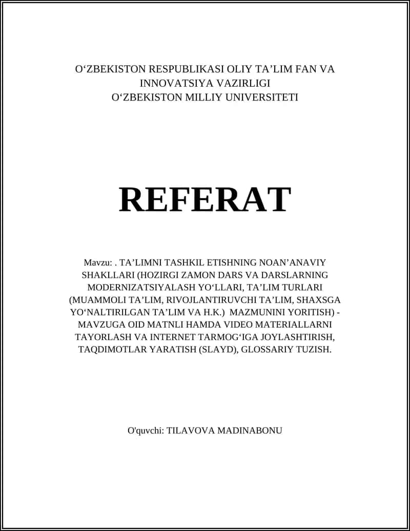 TA’LIMNI TASHKIL ETISHNING NOAN’ANAVIY SHAKLLARI