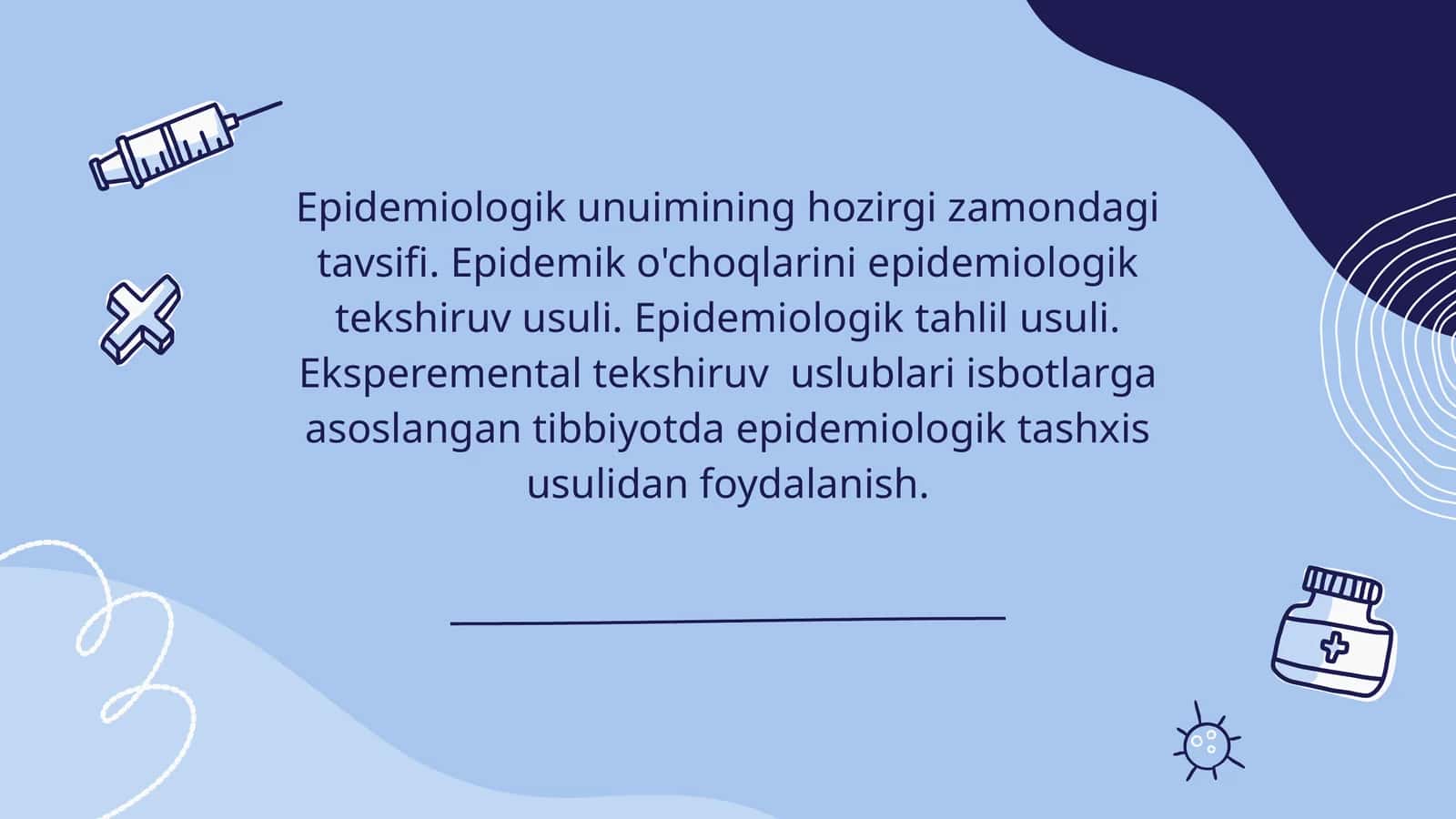 Epidemiologik kunuimining hozirgi zamonidagi tavsifi. Epidemiko'choqlarining epidemiologik tekshiruv usuli. Epidemiologik tahlil usuli. Eksperemental tekshiruv uslublari isbotlarga asoslangan tibbiyotda epidemiologik tashxis usulidan foydalanish