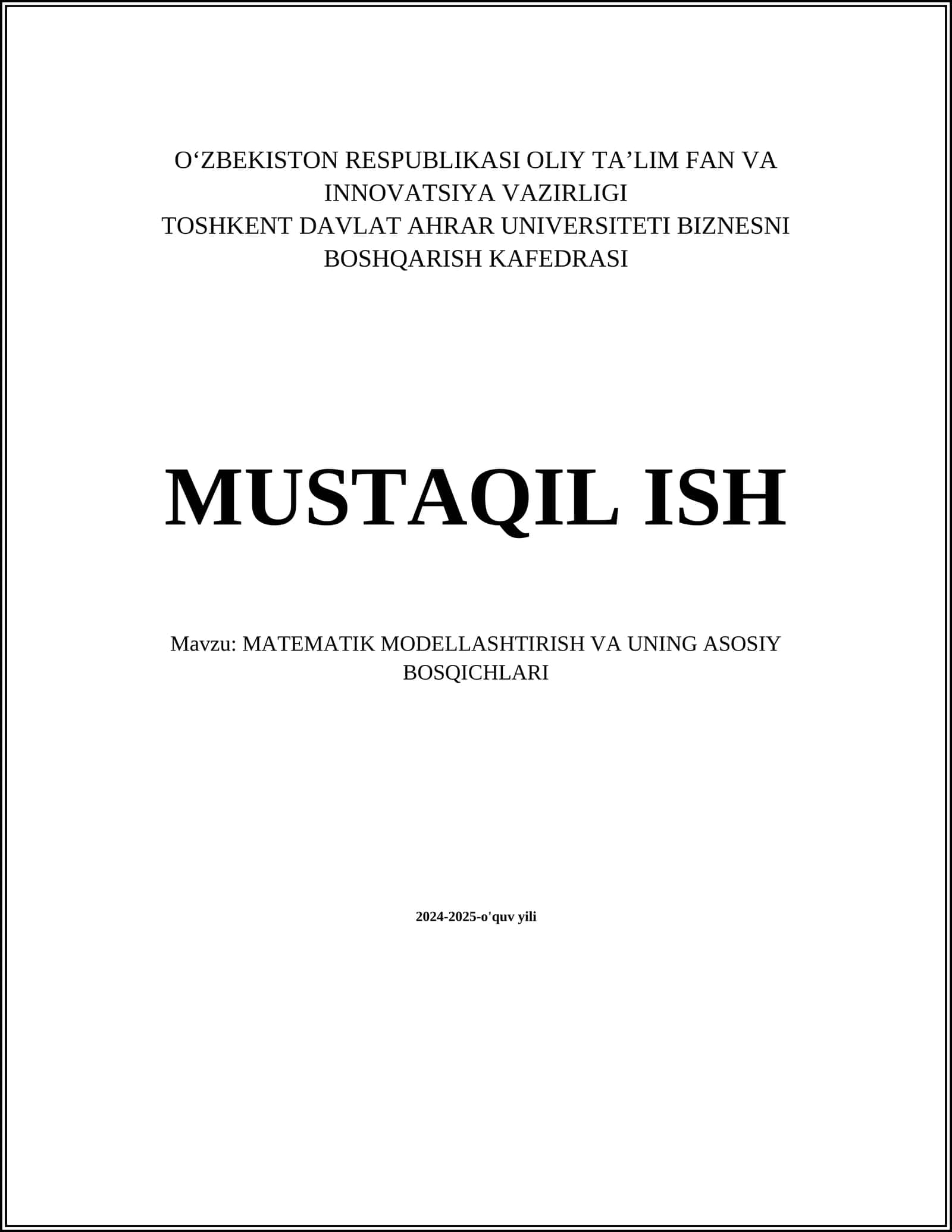 MATEMATIK MODELLASHTIRISH VA UNING ASOSIY BOSQICHLARI