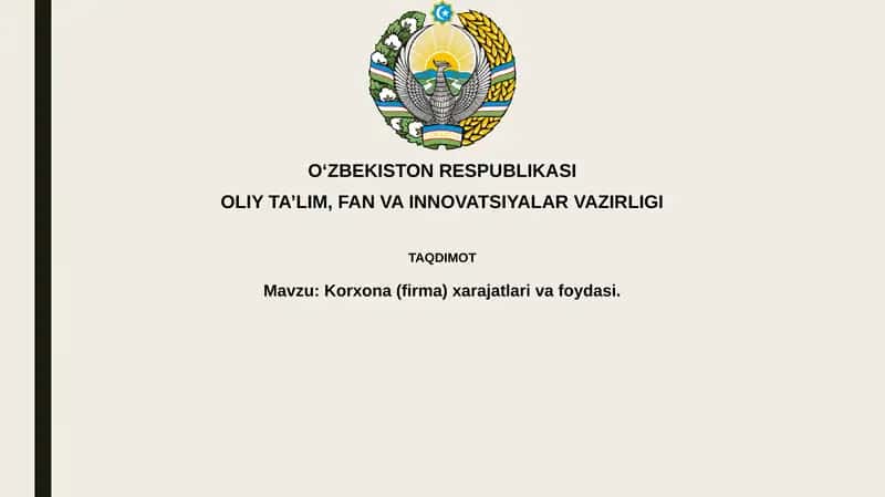 Korxona Xarajatlari va Daromadlari Tahlili