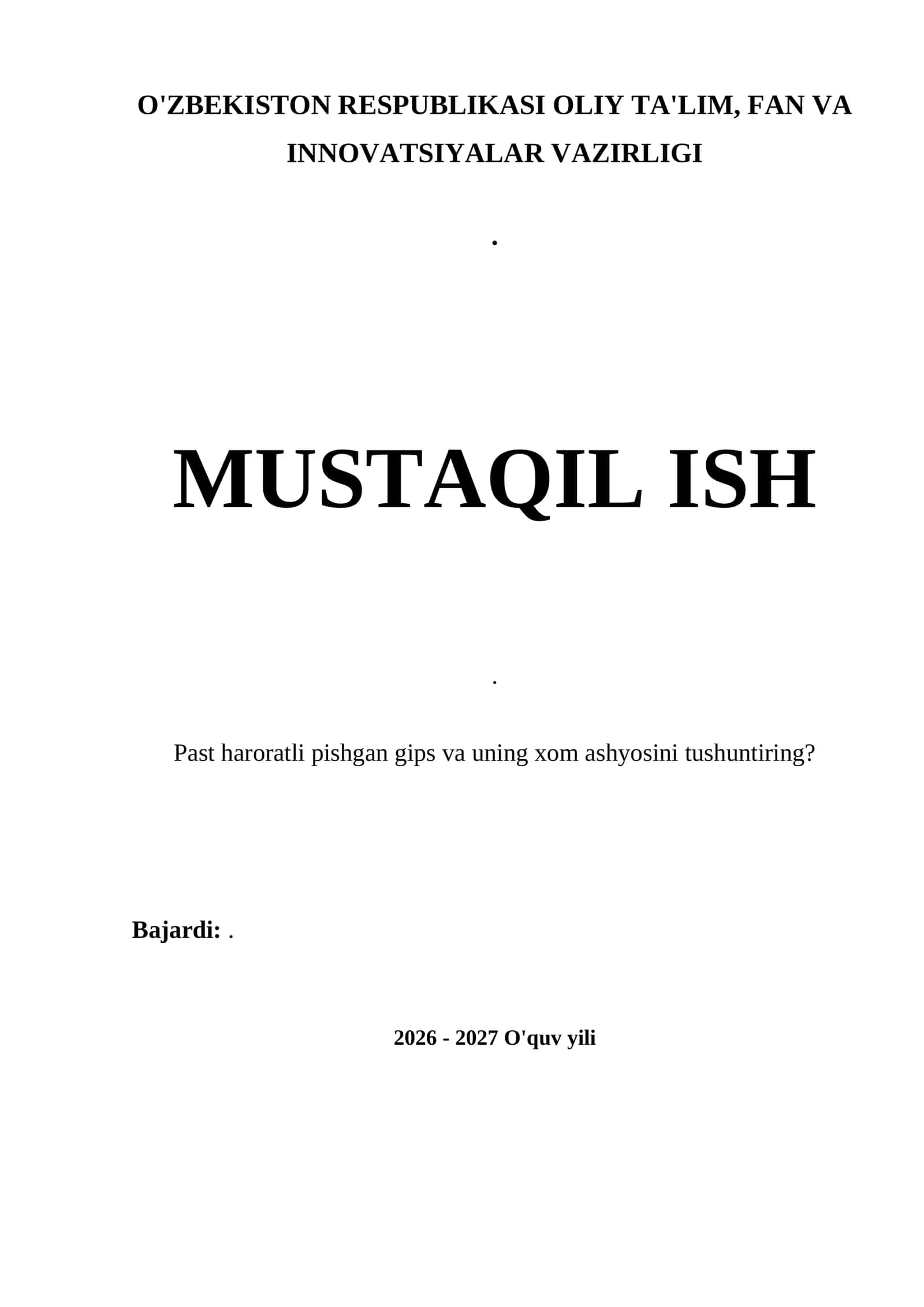 Past haroratli pishgan gips va uning xom ashyosini tushuntirish