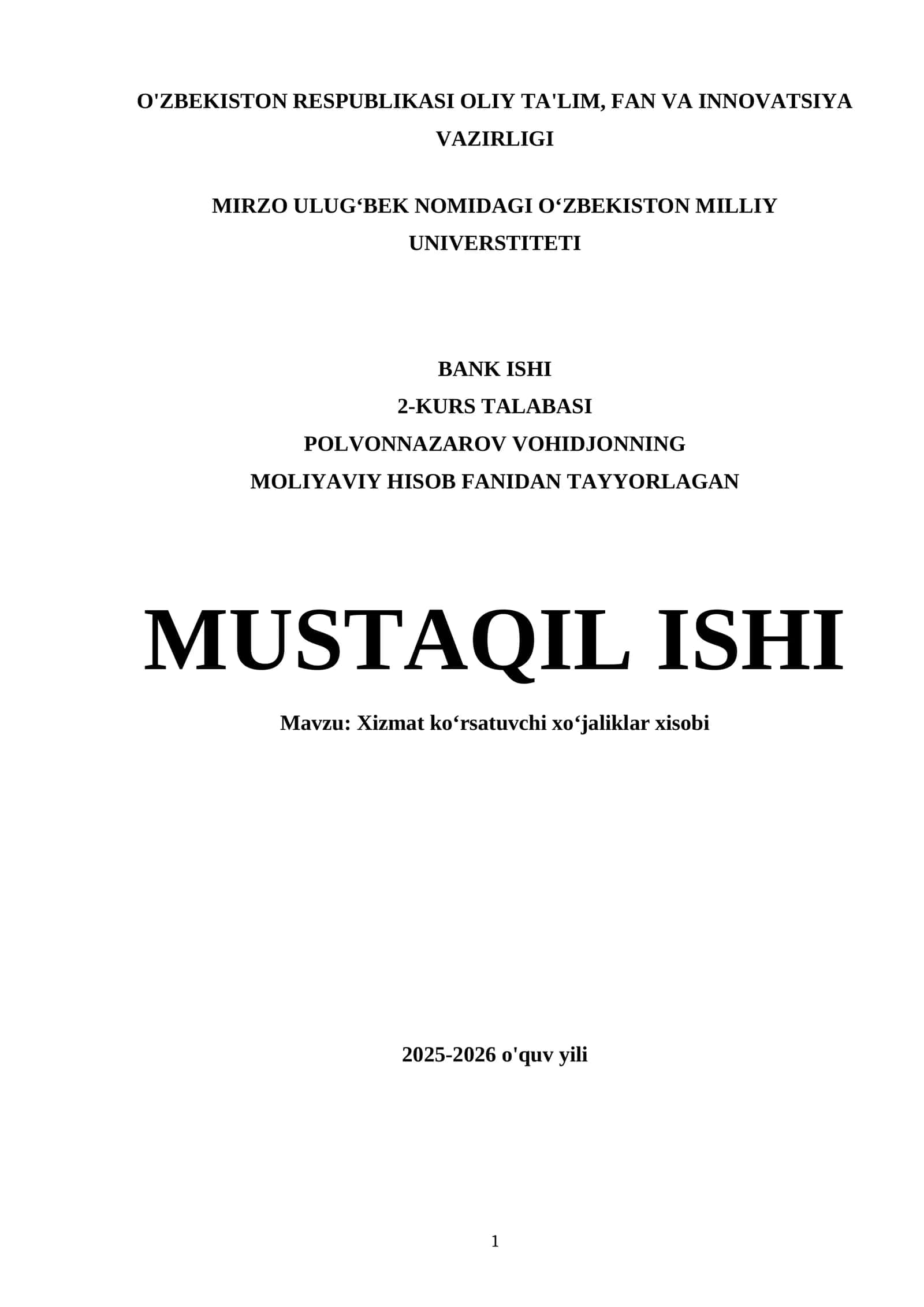 Xizmat koʻrsatuvchi xoʻjaliklar xisobi
