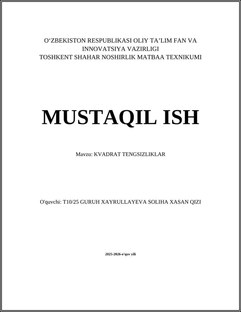 KVADRAT TENGSIZLIKLAR