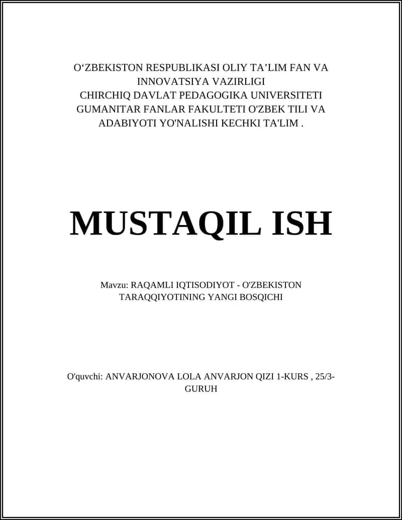 RAQAMLI IQTISODIYOT - O'ZBEKISTON TARAQQIYOTINING YANGI BOSQICHI