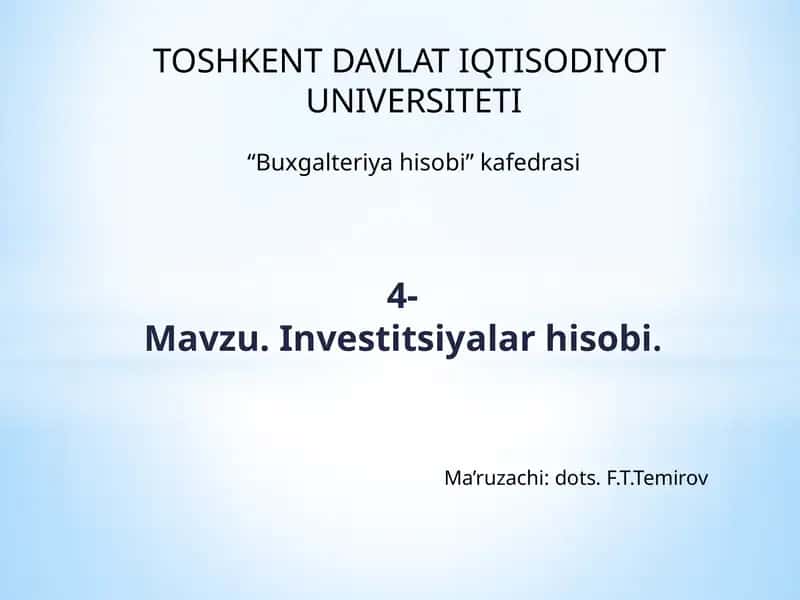 Investitsiyalar hisobi