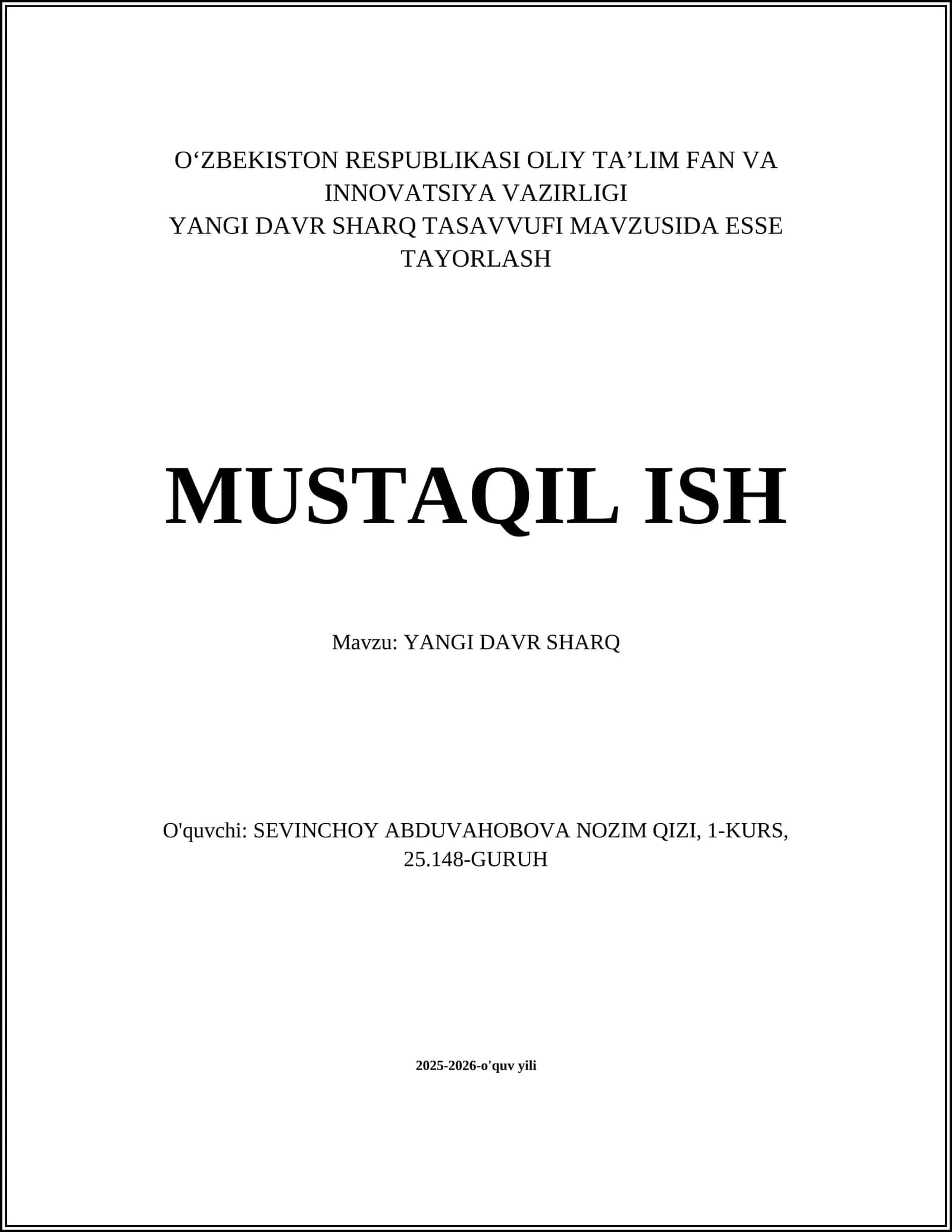 YANGI DAVR SHARQ TASAVVUF