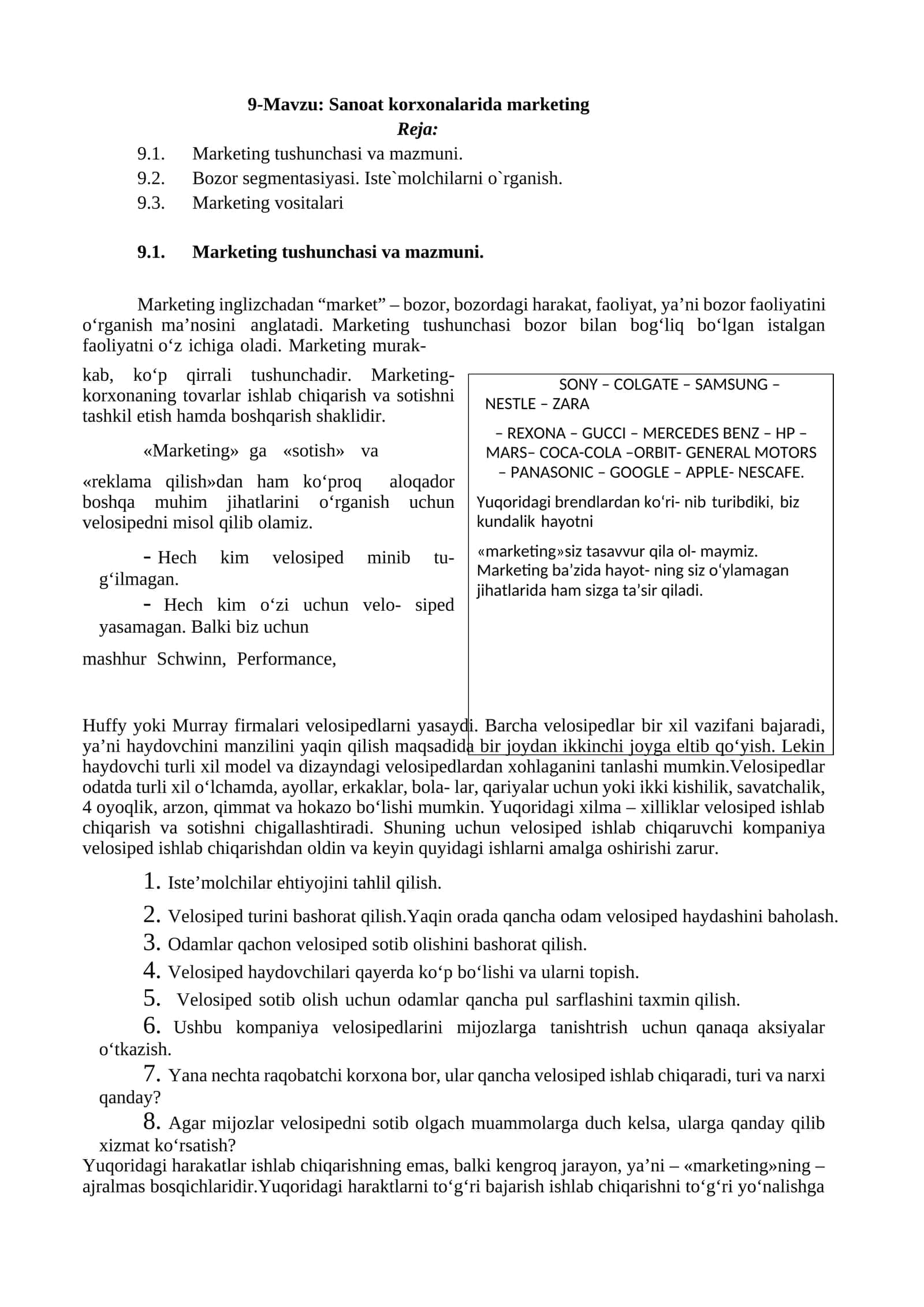 Sanoat korxonalarida marketing