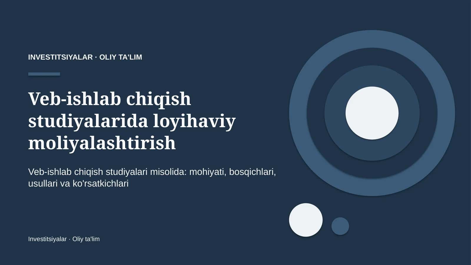 Veb-ishlab chiqish studiyalarida loyihaviy moliyalashtirish