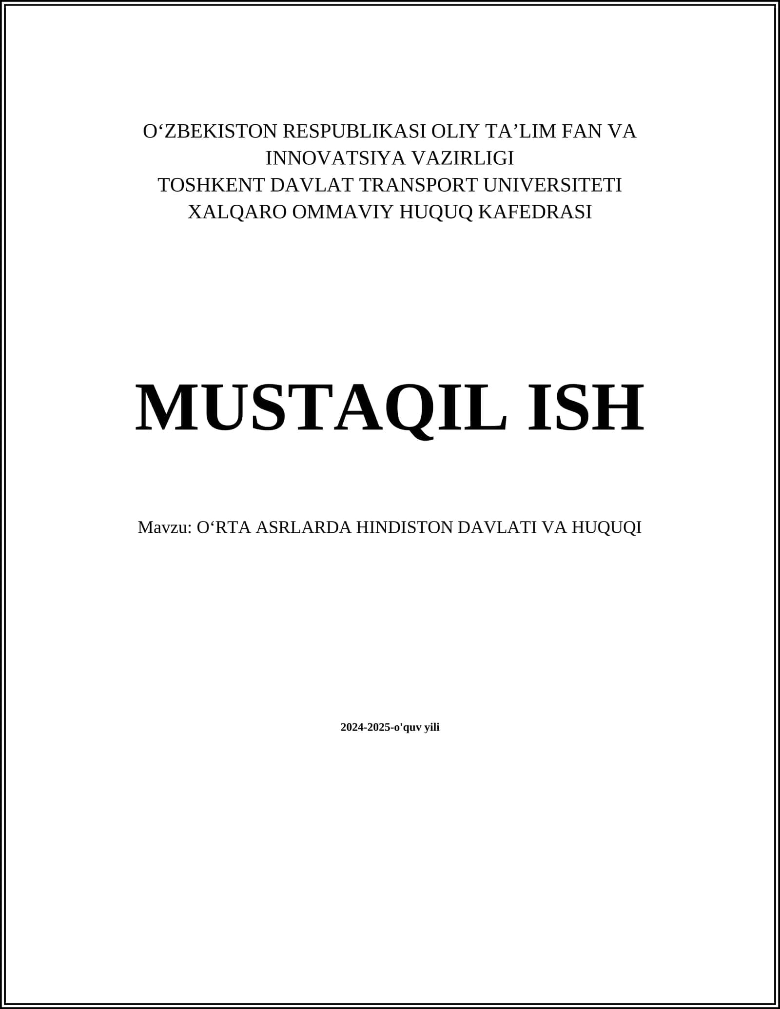 O‘RTA ASRLARDA HINDISTON DAVLATI VA HUQUQI
