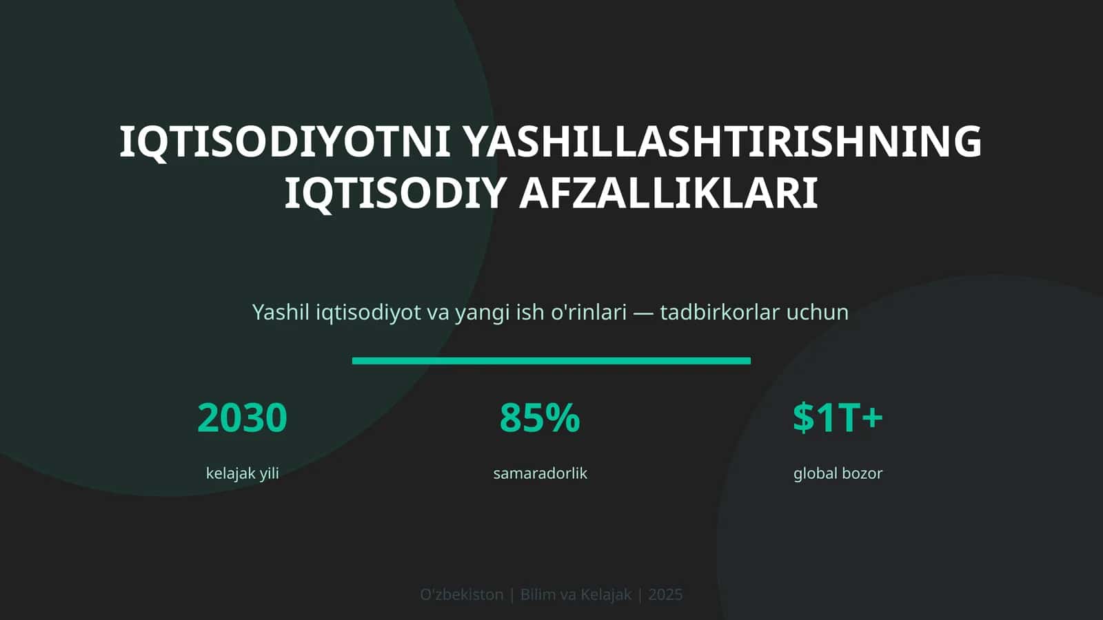 IQTISODIYOTNI YASHILLASHTIRISHNING IQTISODIY AFZALLIKLARI