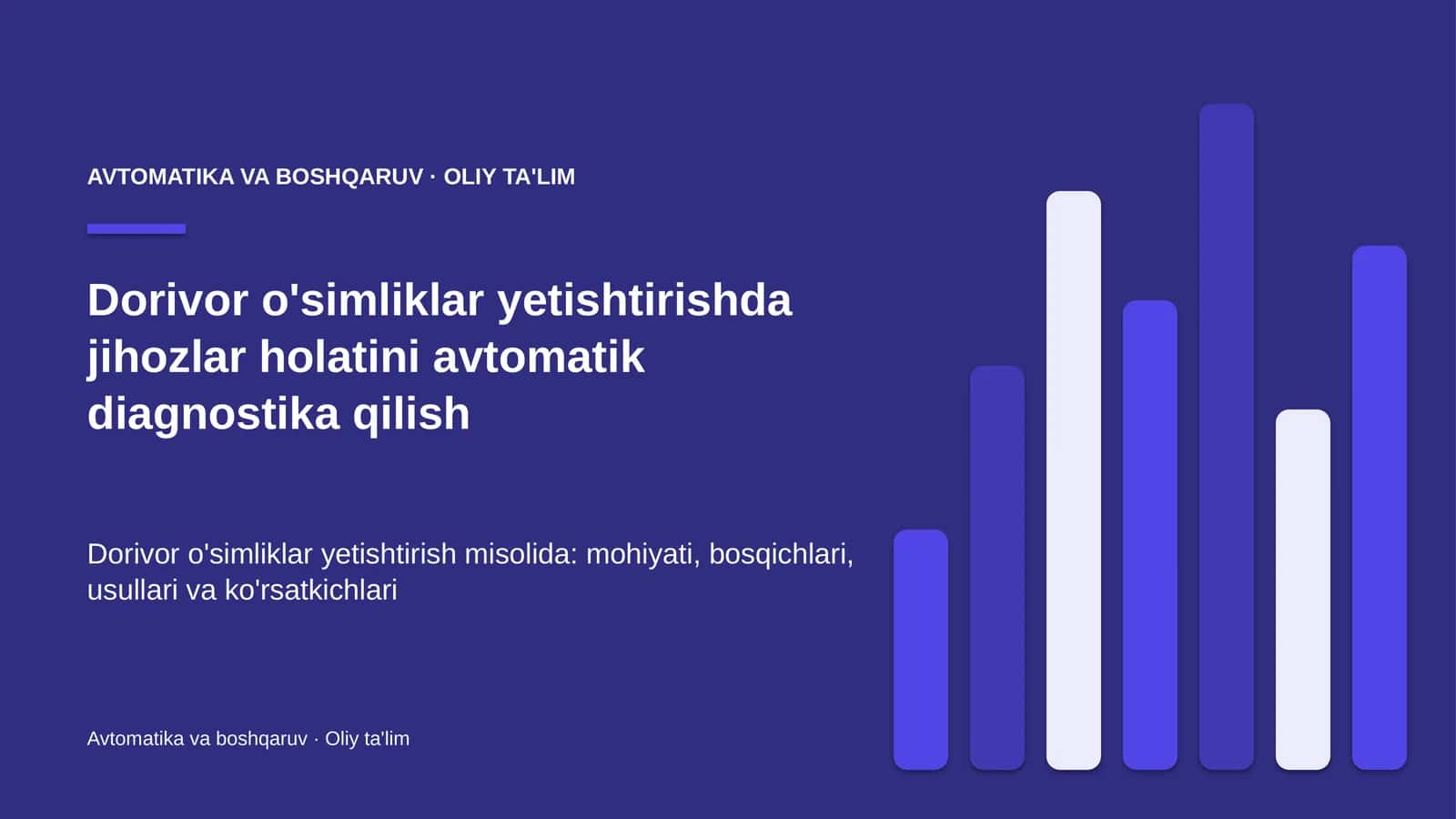 Dorivor o'simliklar yetishtirishda jihozlar holatini avtomatik diagnostika qilish