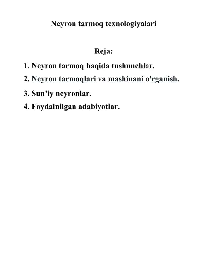 Neyron tarmoq texnologiyalari