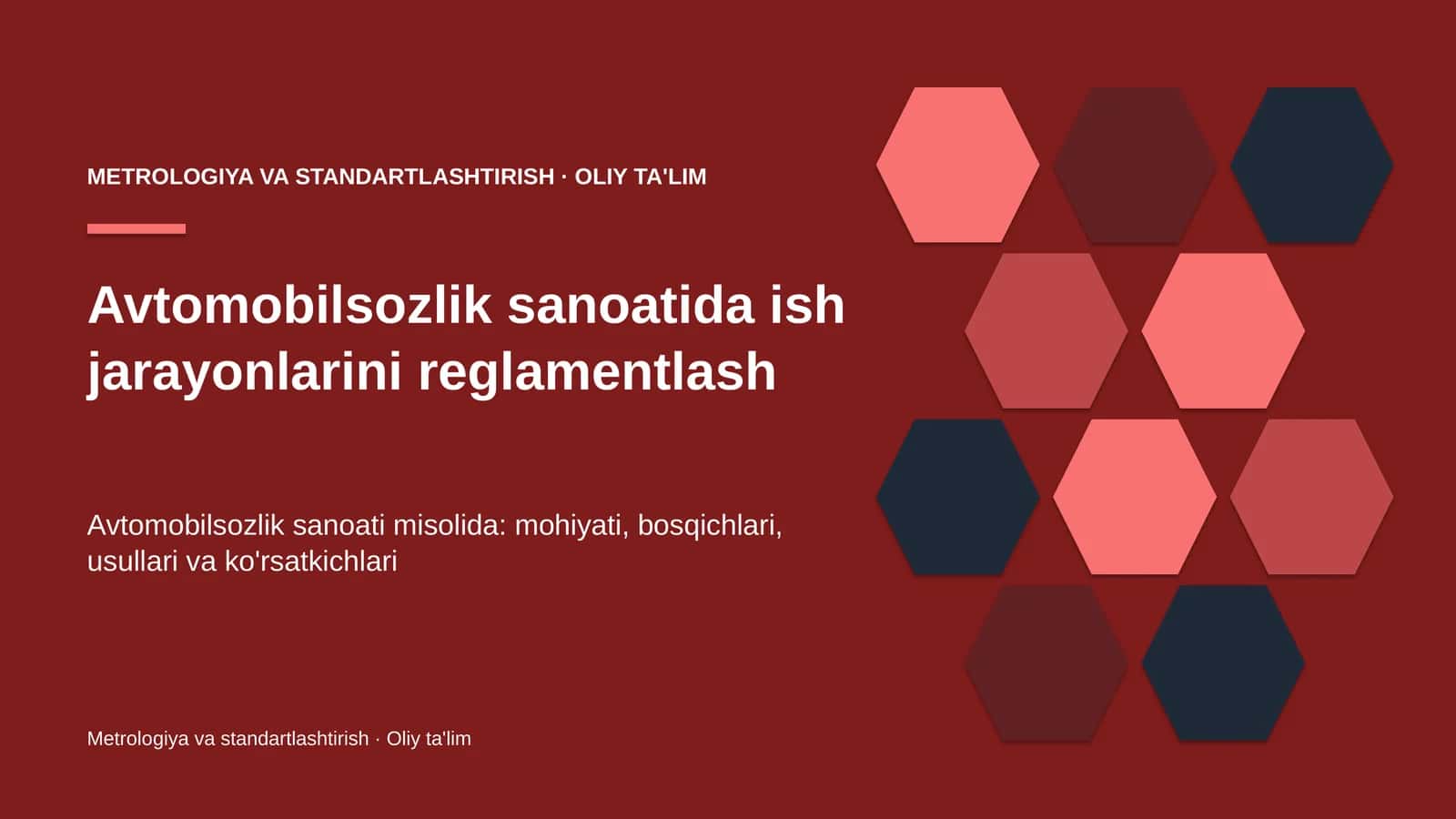 Avtomobilsozlik sanoatida ish jarayonlarini reglamentlash
