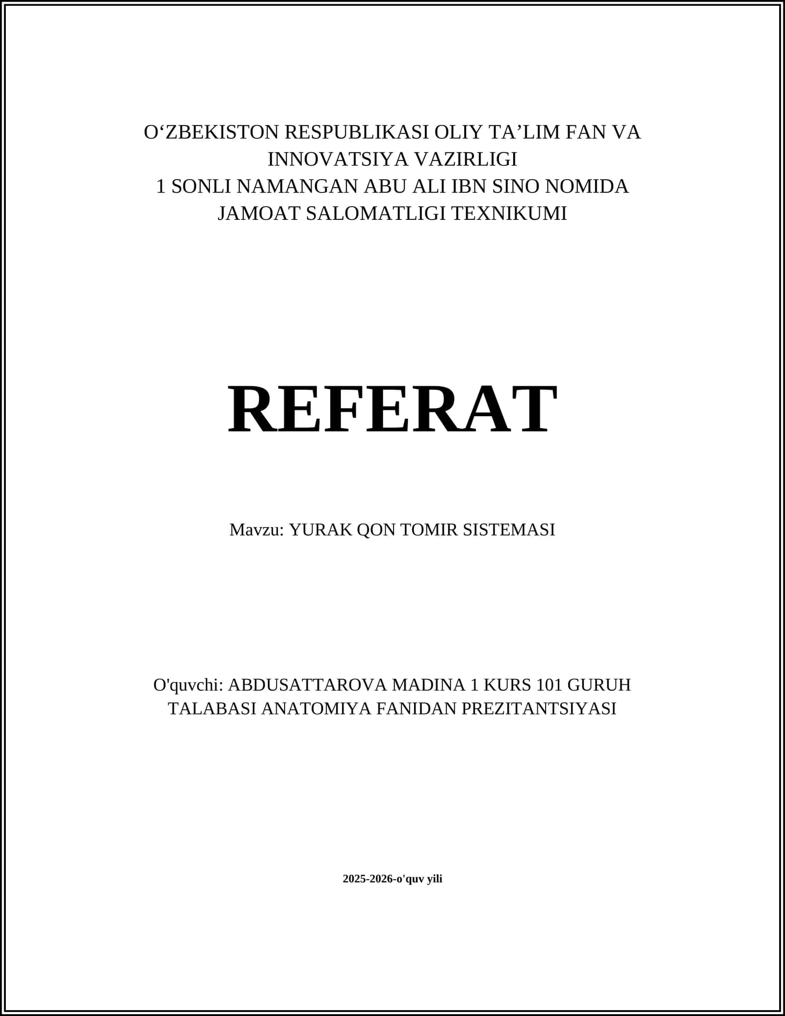 YURAK QON TOMIR SISTEMASI