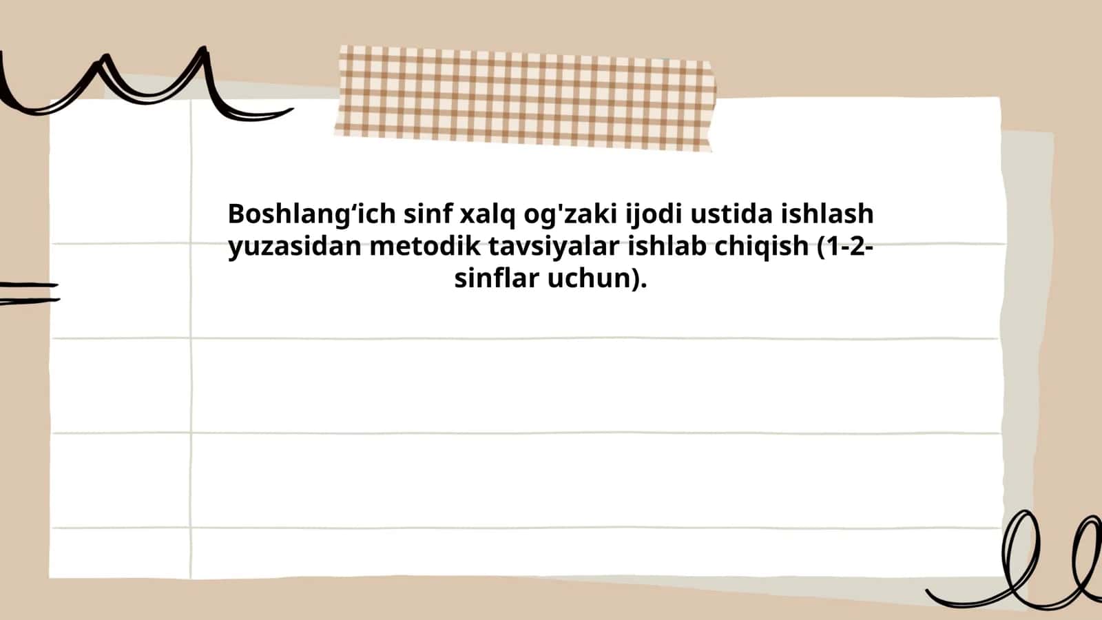 Boshlangʻich sinf xalq og'zaki ijodi ustida ishlash yuzasidan metodik tavsiyalar ishlab chiqish (1-2-sinflar uchun)