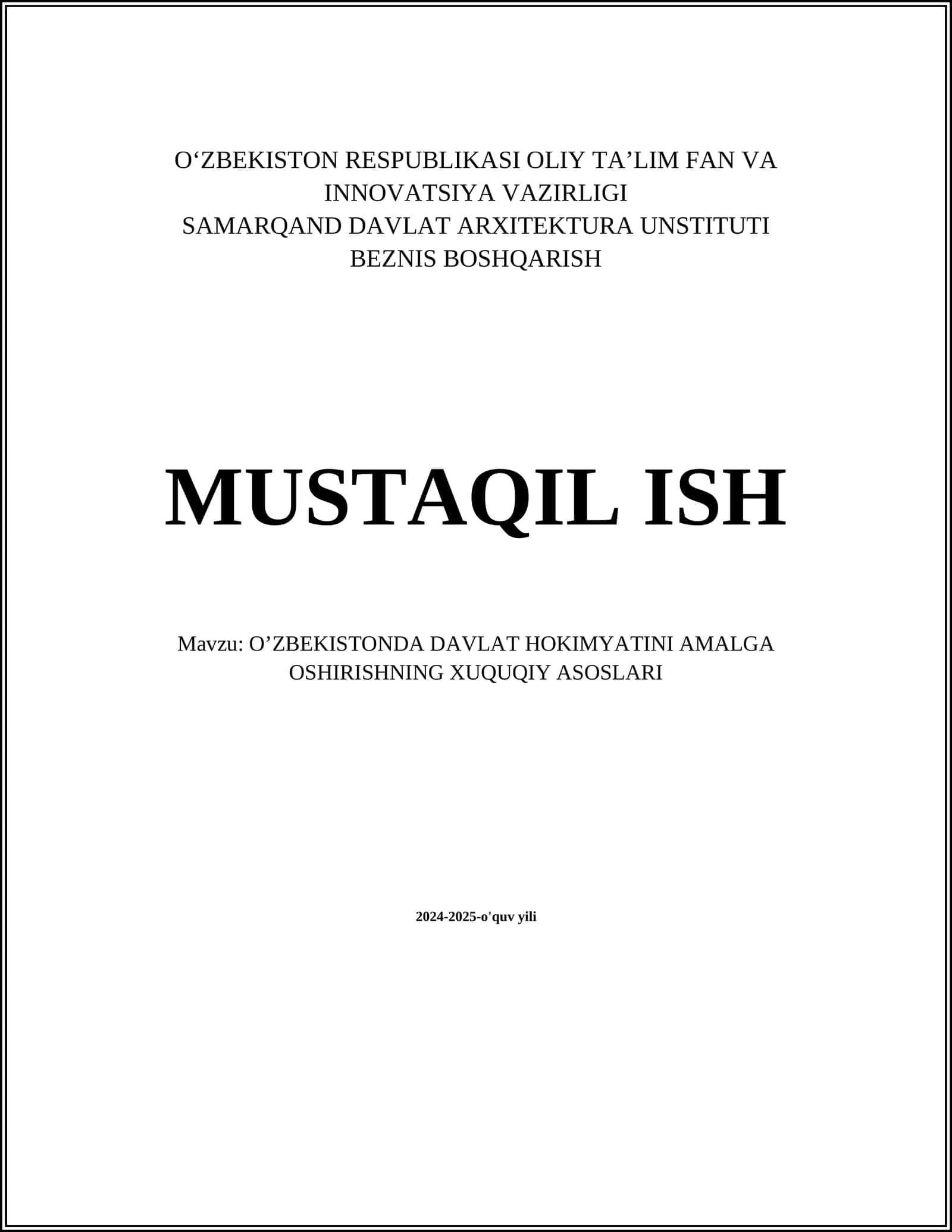 O’ZBEKISTONDA DAVLAT HOKIMYATINI AMALGA OSHIRISHNING XUQUQIY ASOSLARI