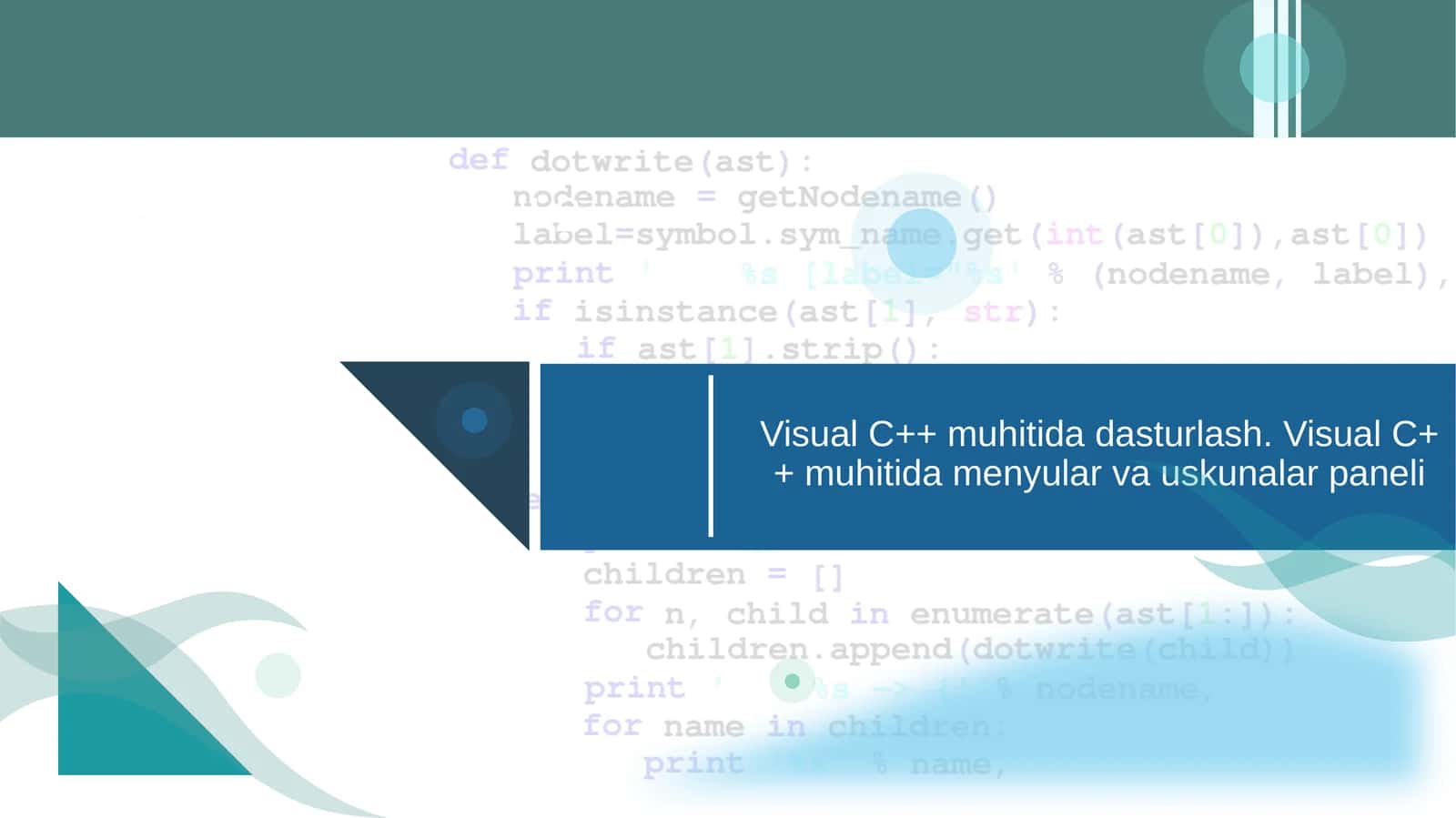 Visual C++ muhitida dasturlash. Visual C++ muhitida mеnyular va uskunalar panеli