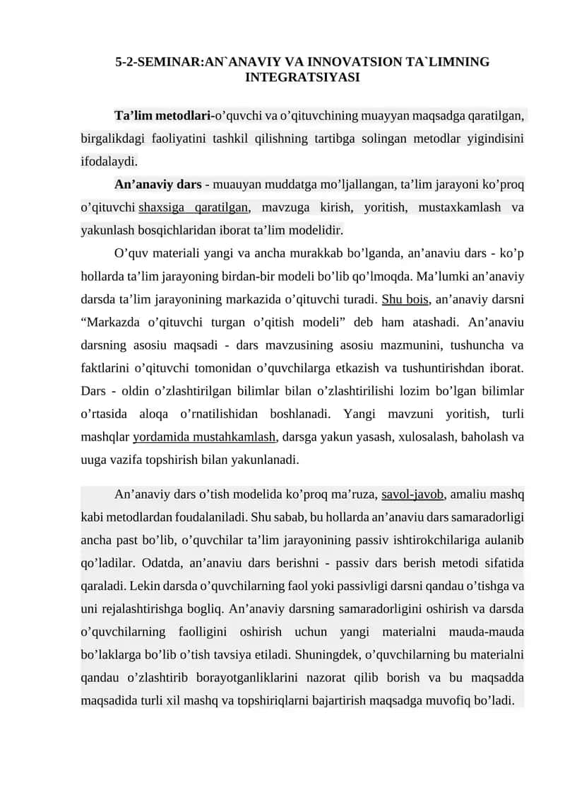 AN`ANAVIY VA INNOVATSION TA`LIMNING INTEGRATSIYASI