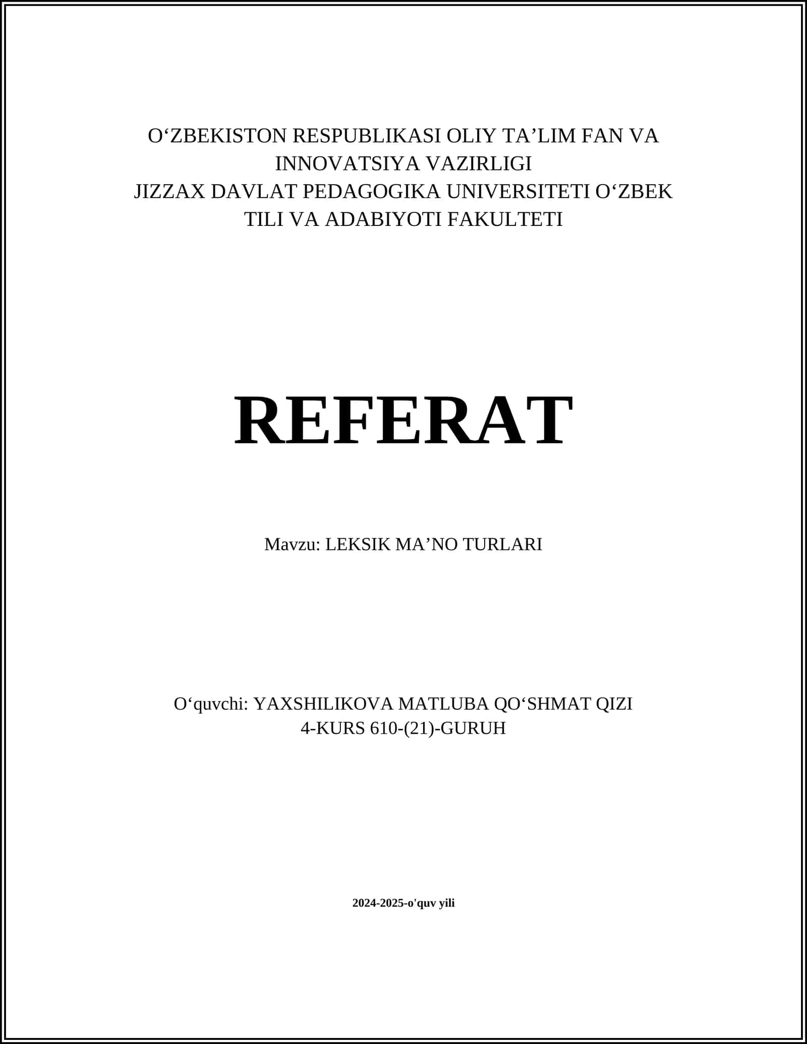 LEKSIK MAʼNO TURLARI