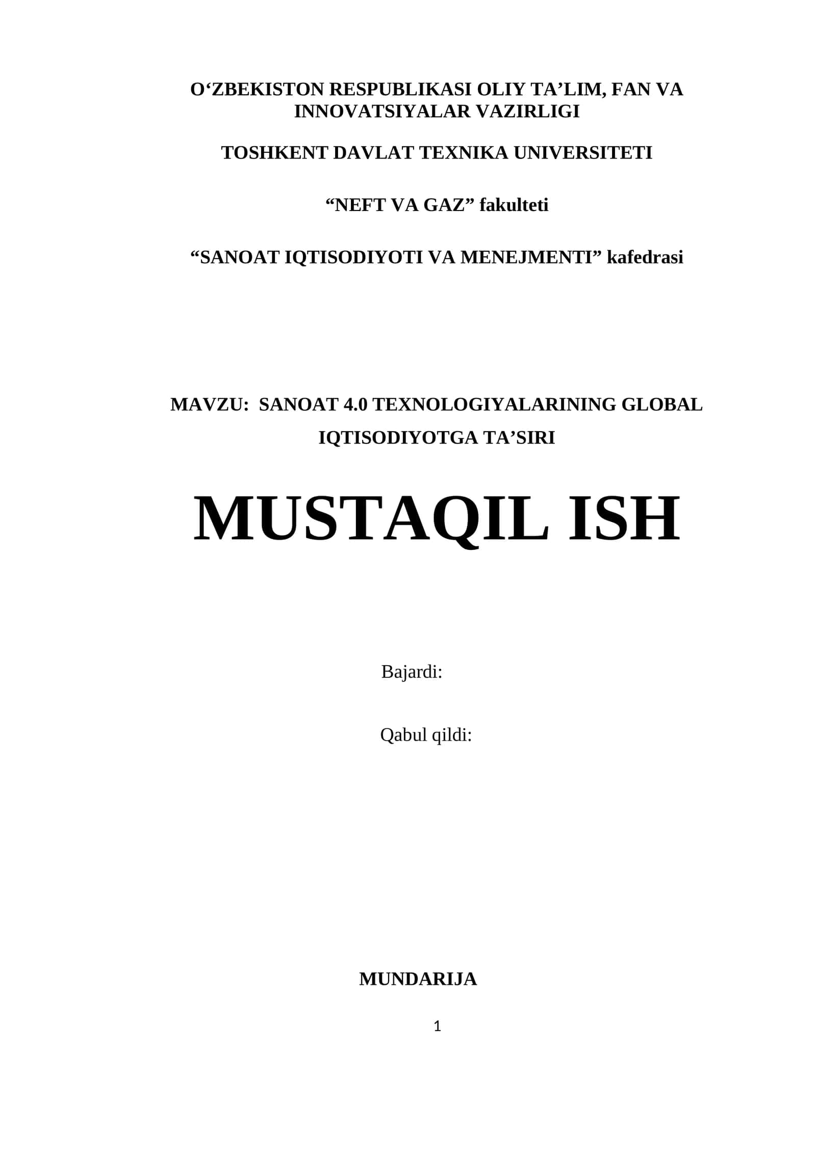 SANOAT 4.0 TEXNOLOGIYALARINING GLOBAL IQTISODIYOTGA TA’SIRI