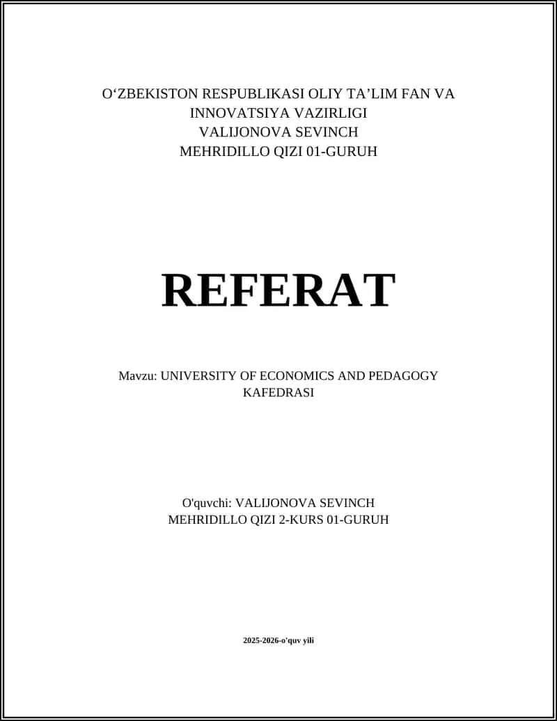 UNIVERSITY OF ECONOMICS AND PEDAGOGY KAFEDRASI