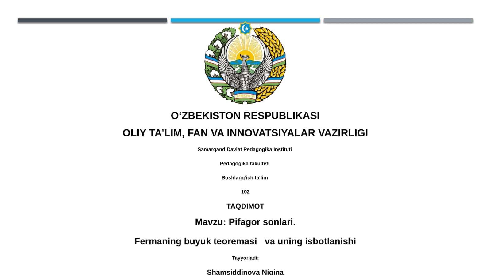 Pifagor sonlari va Fermatning so'nggi teoremasi
