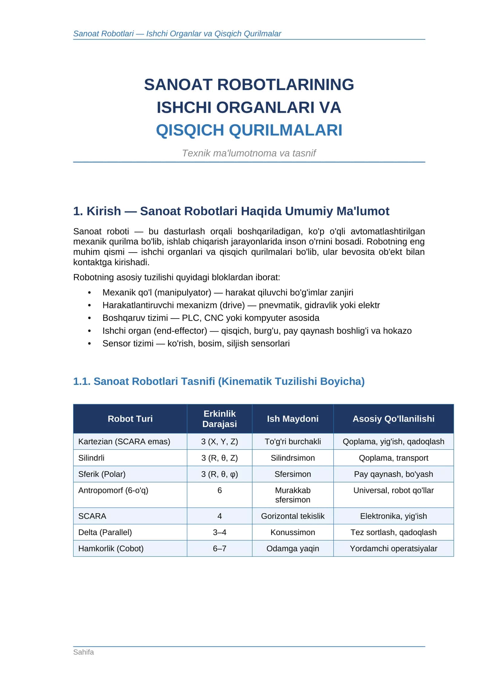 Sanoat Robotlari — Ishchi Organlar va Qisqich Qurilmalar
