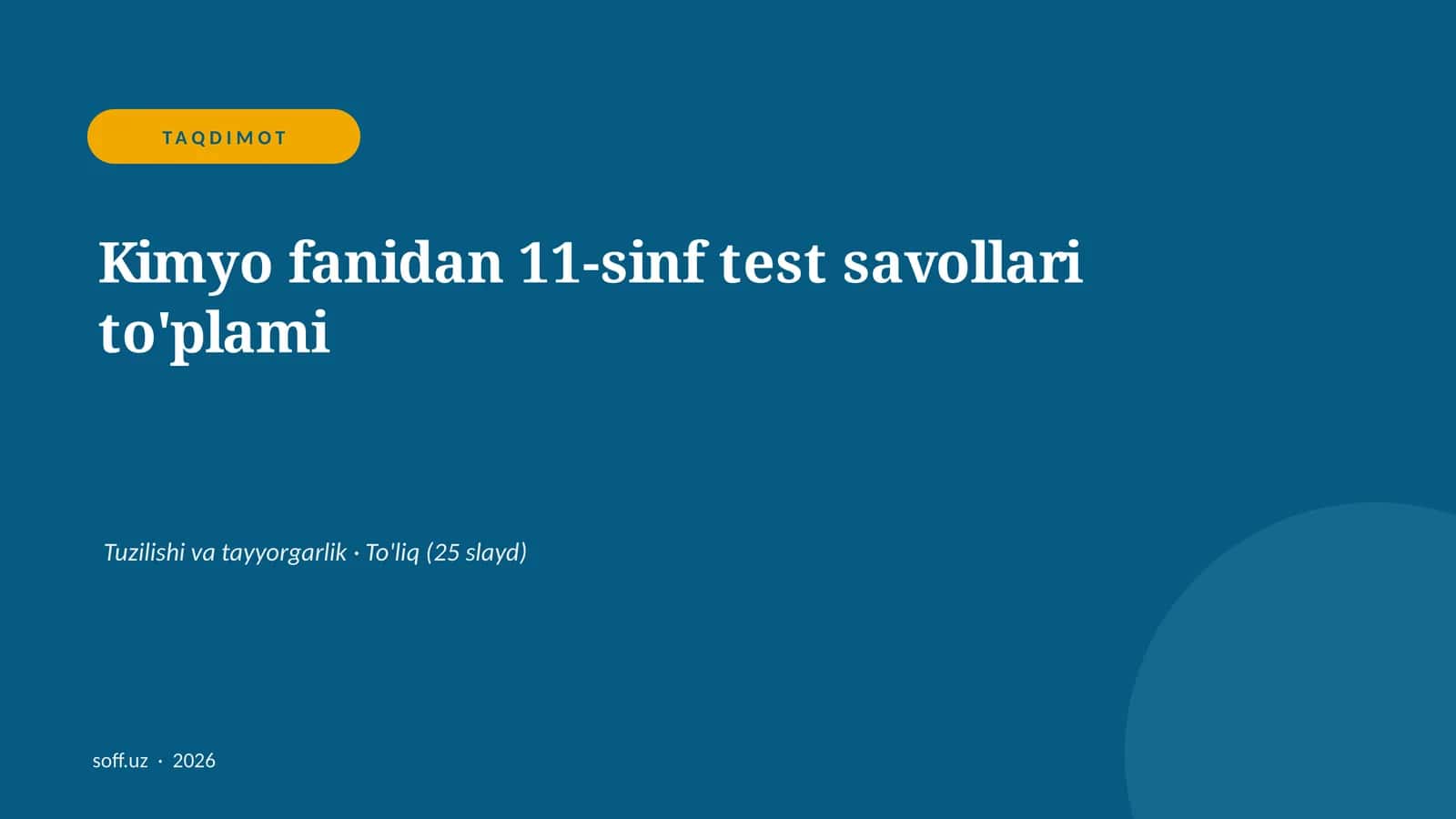 Kimyo fanidan 11-sinf test savollari to'plami