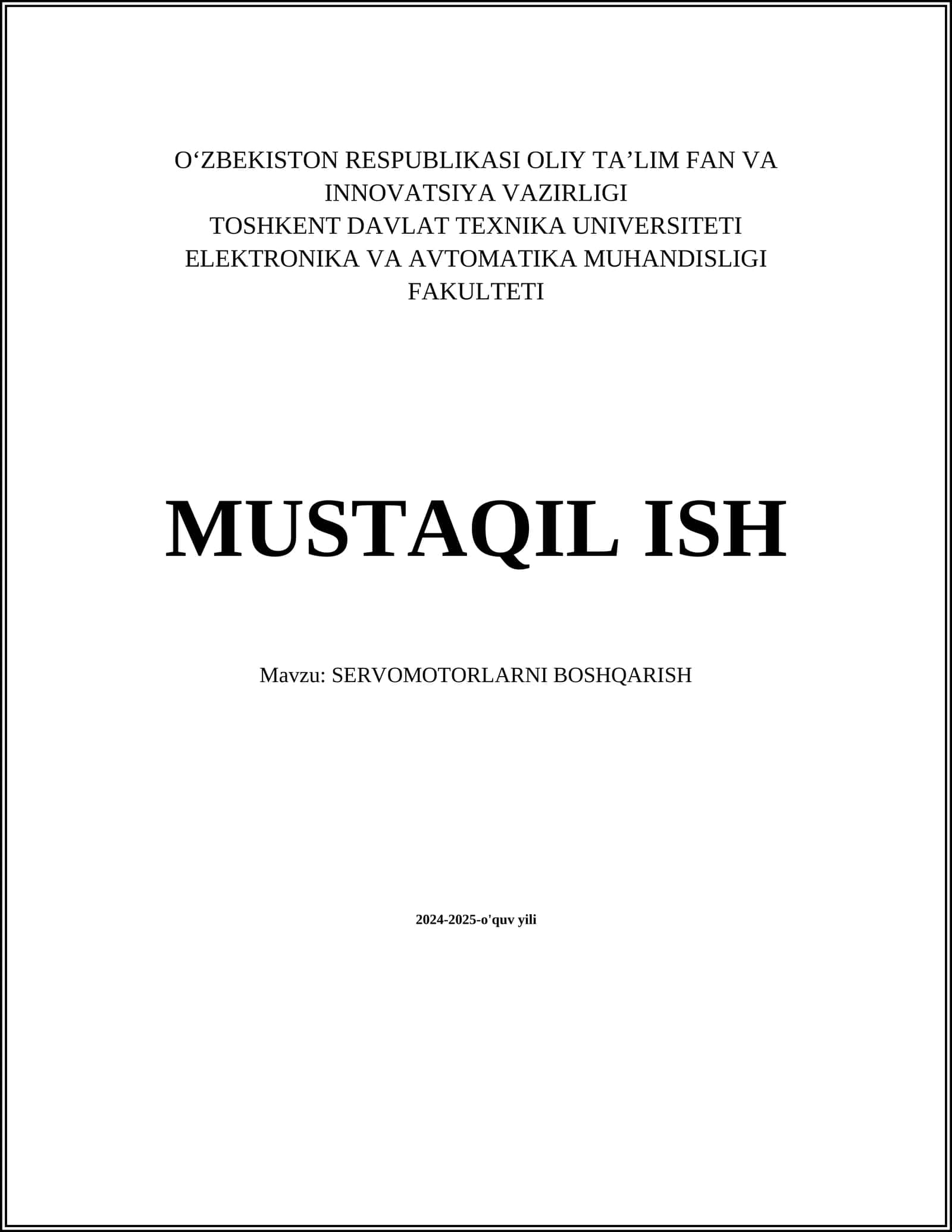 SERVOMOTORLARNI BOSHQARISH