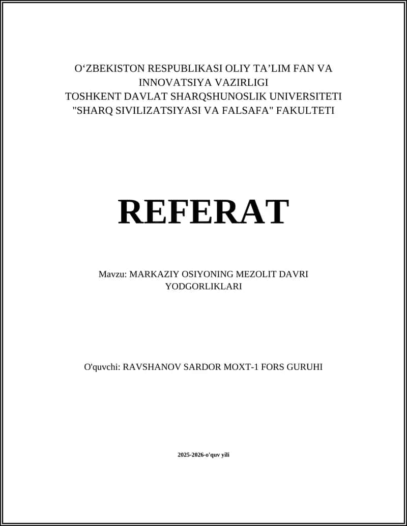MARKAZIY OSIYONING MEZOLIT DAVRI YODGORLIKLARI