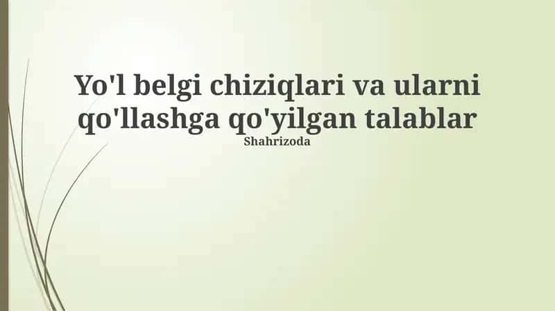 Yo'l belgi chiziqlari va ularni qo'llashga qo'yilgan talablar