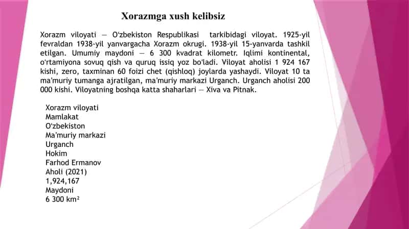 Xorazm viloyati haqida