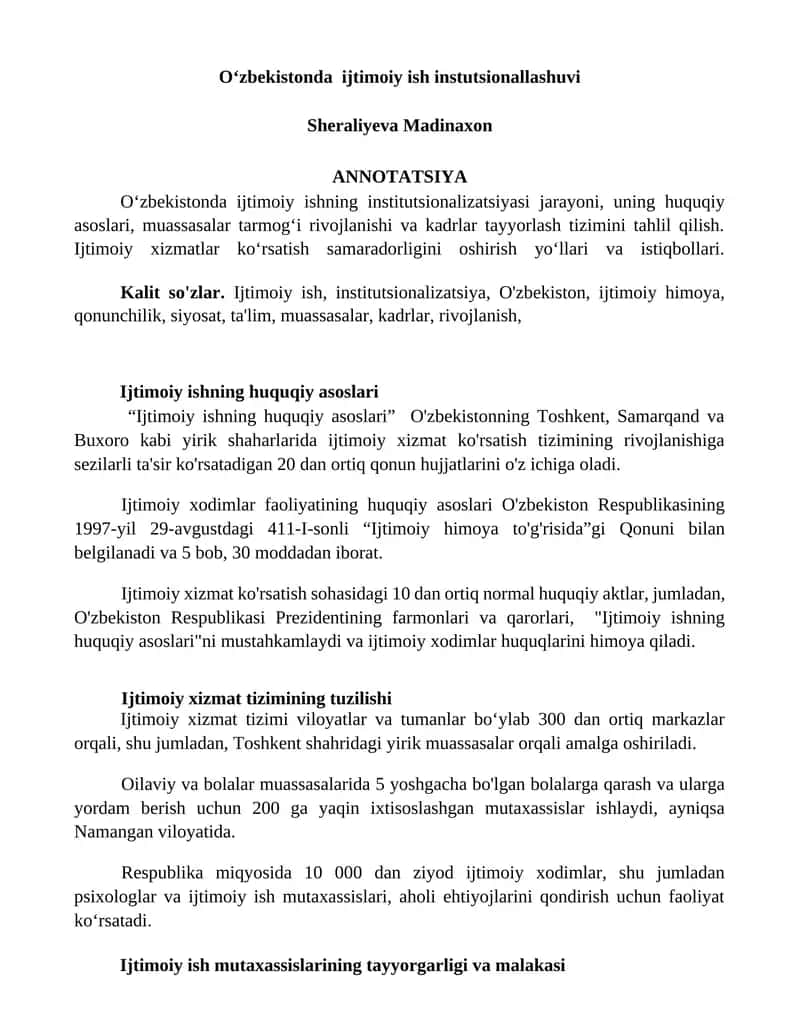 Oʻzbekistonda ijtimoiy ish instutsionallashuvi