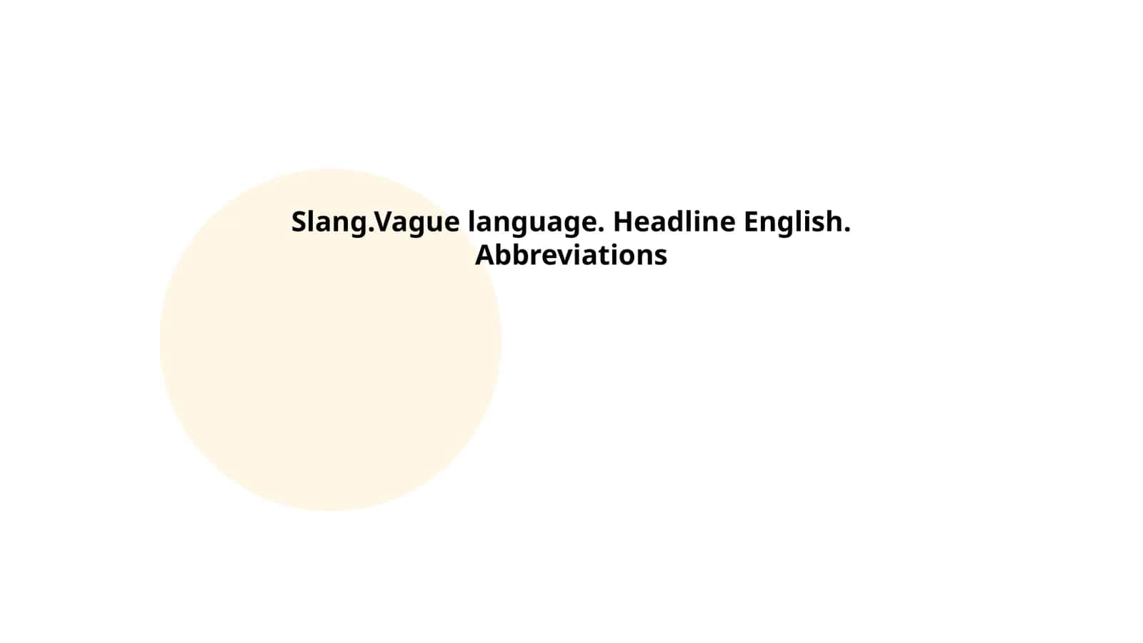 Slang.Vague language. Headline English. Abbreviations