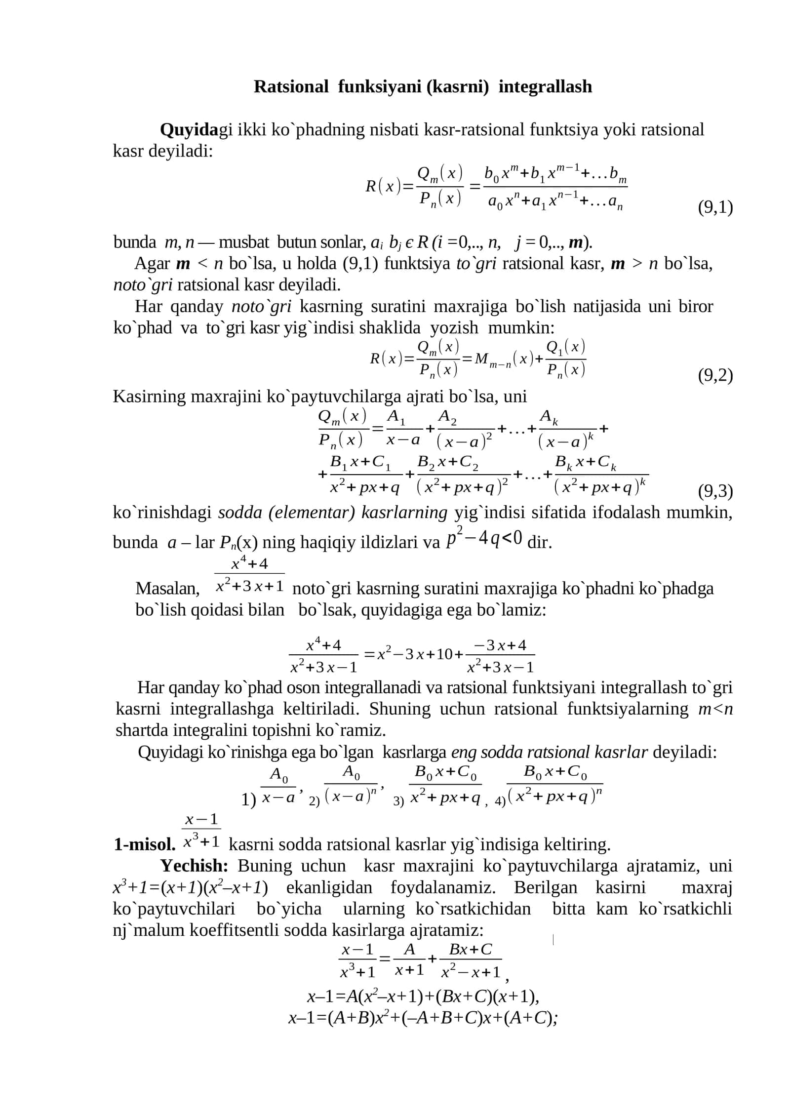Ratsional funksiyani (kasrni) integrallash