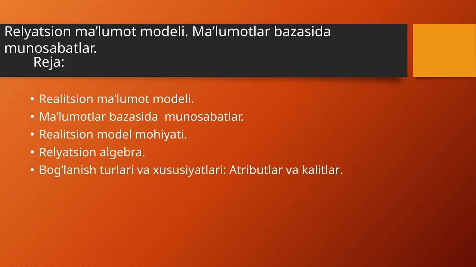 Realitsion Ma’lumot Modeli