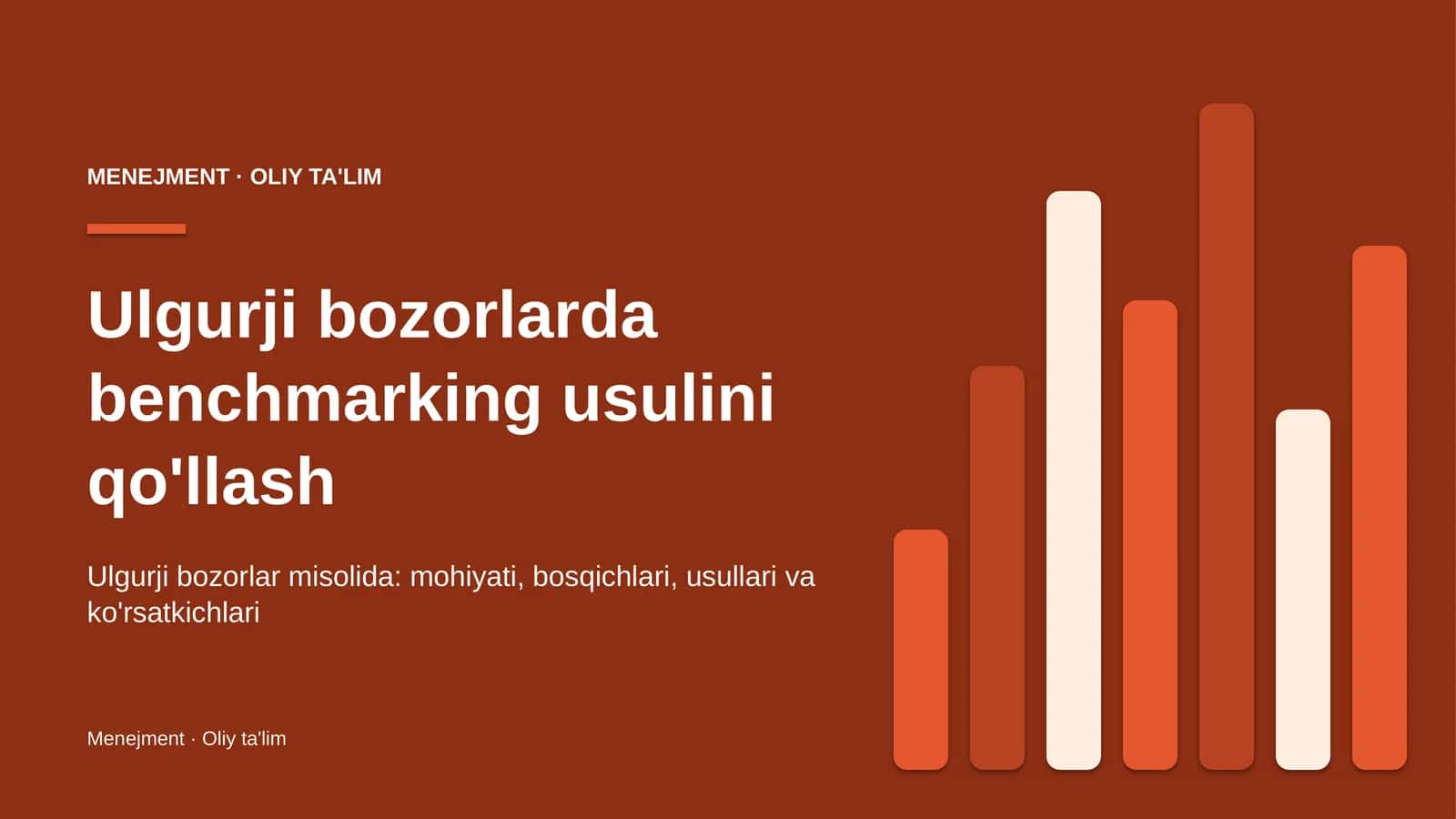 Ulgurji bozorlarda benchmarking usulini qo'llash