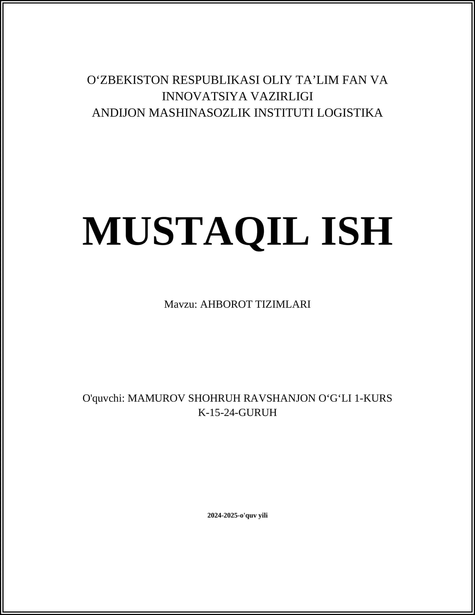 Axborot Tizimlari Arxitekturasi