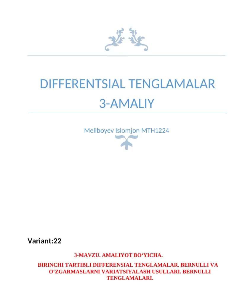 DIFFERENTIAL EQUATIONS - PRACTICAL WORK 3