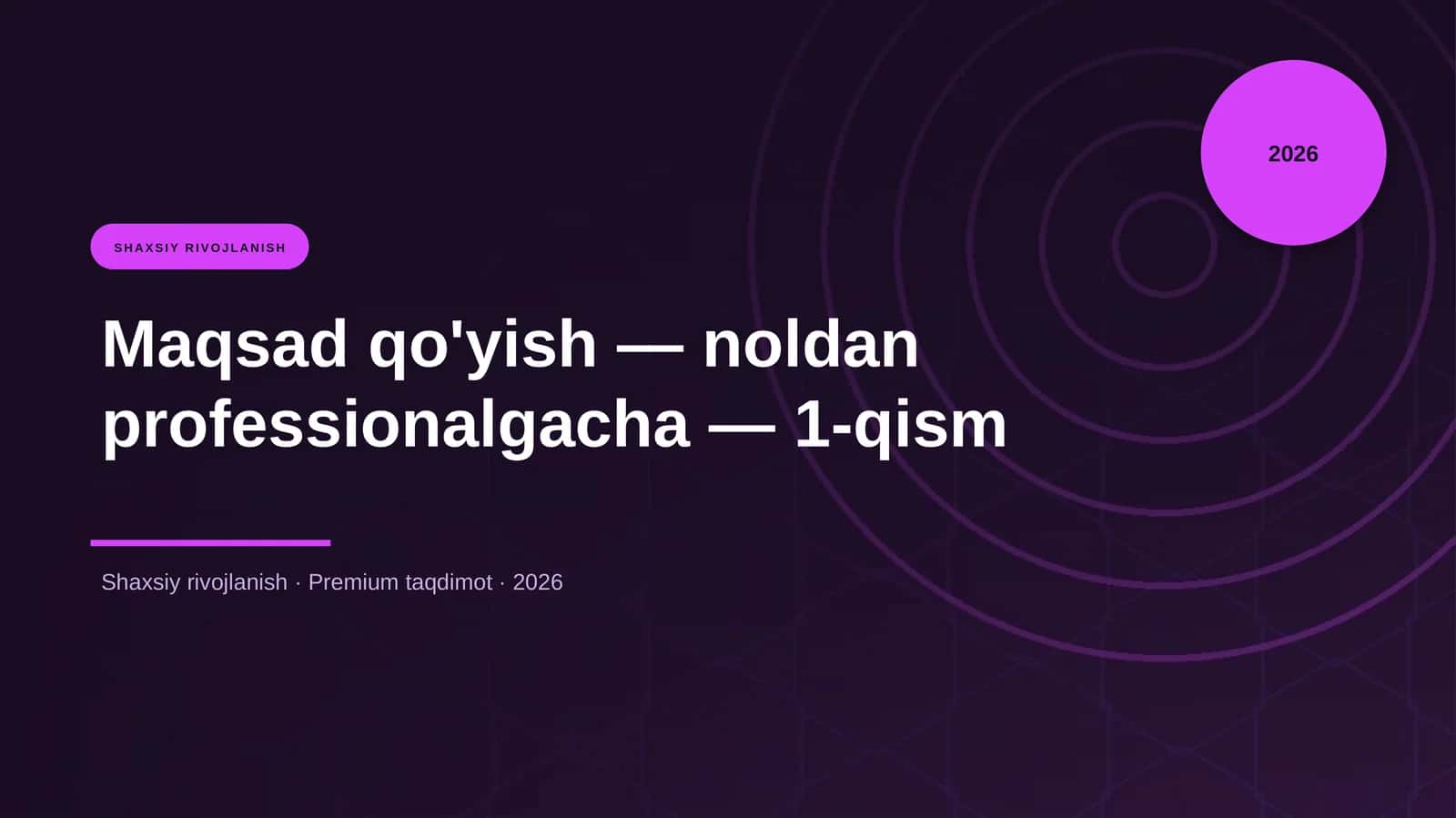 Maqsad qo'yish — noldan professionalgacha — 1-qism