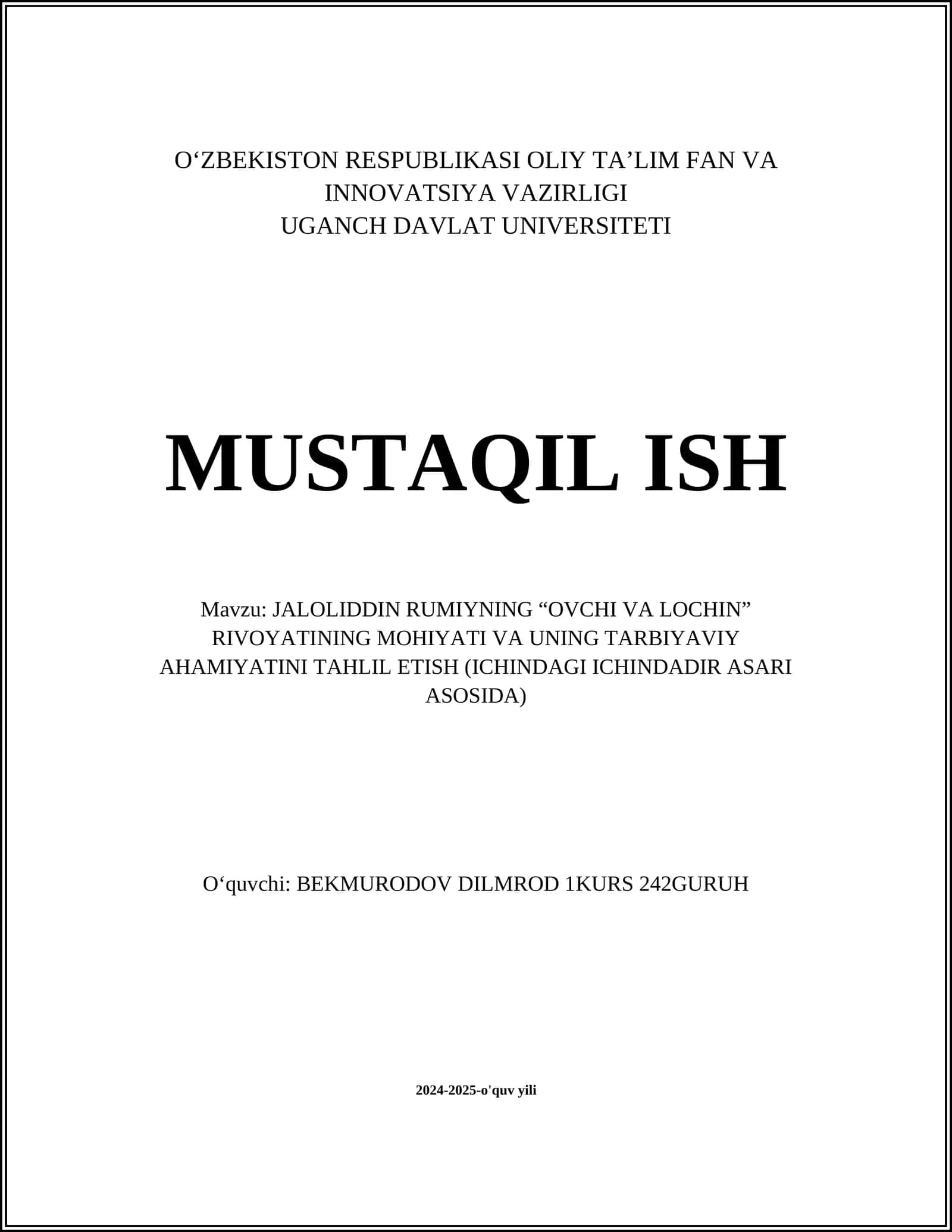 Ovchi va lochin rivoyati