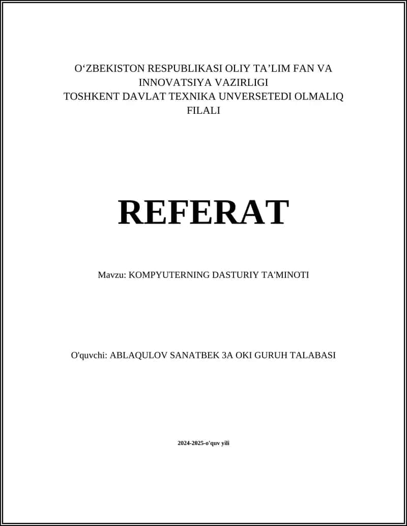 KOMPYUTERNING DASTURIY TA'MINOTI