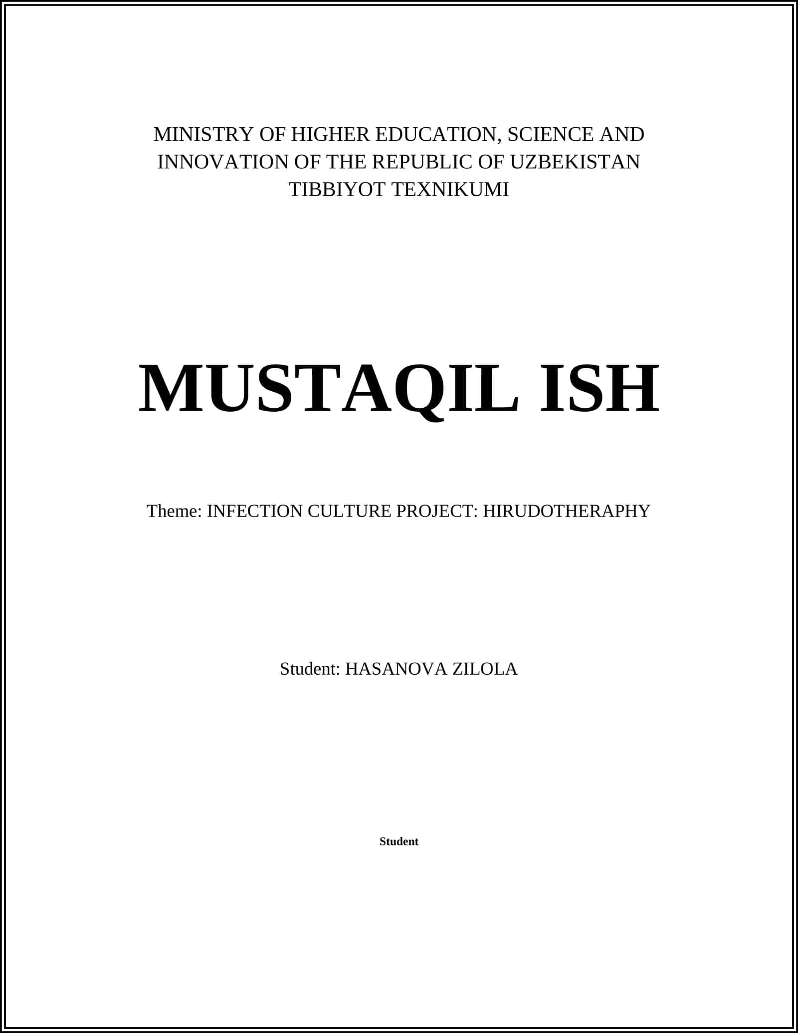 TIBBIYOT TEXNIKUMI MUSTAQIL ISH