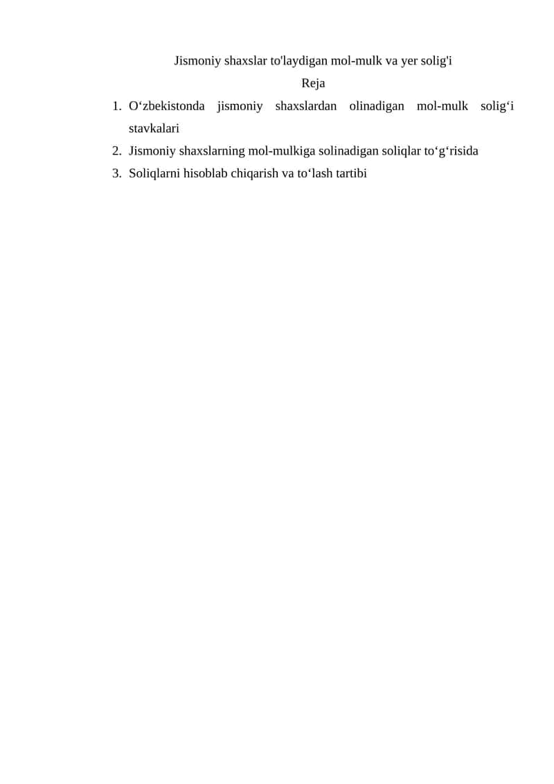 Jismoniy shaxslar to'laydigan mol-mulk va yer solig'i