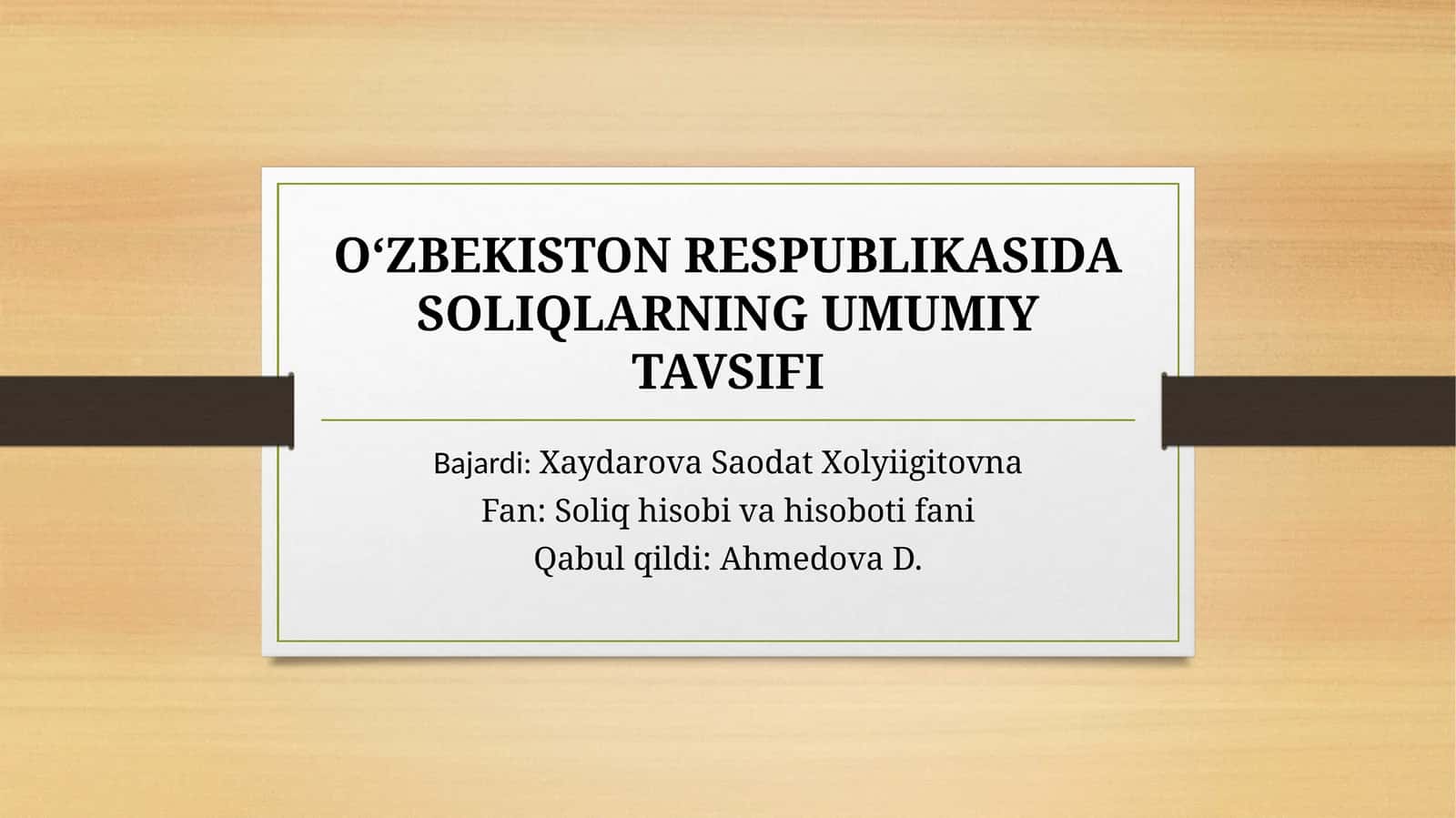 Soliq hisobi va hisoboti fani