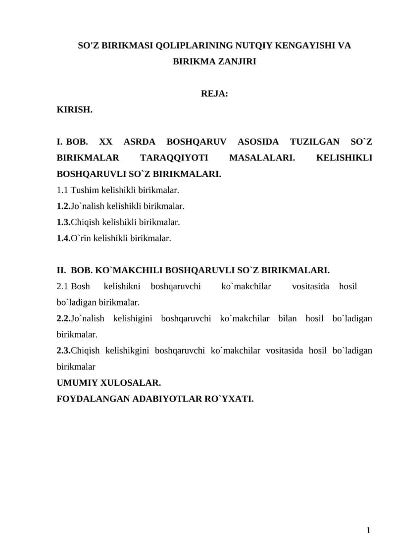 SO'Z BIRIKMASI QOLIPLARINING NUTQIY KENGAYISHI VA BIRIKMA ZANJIRI