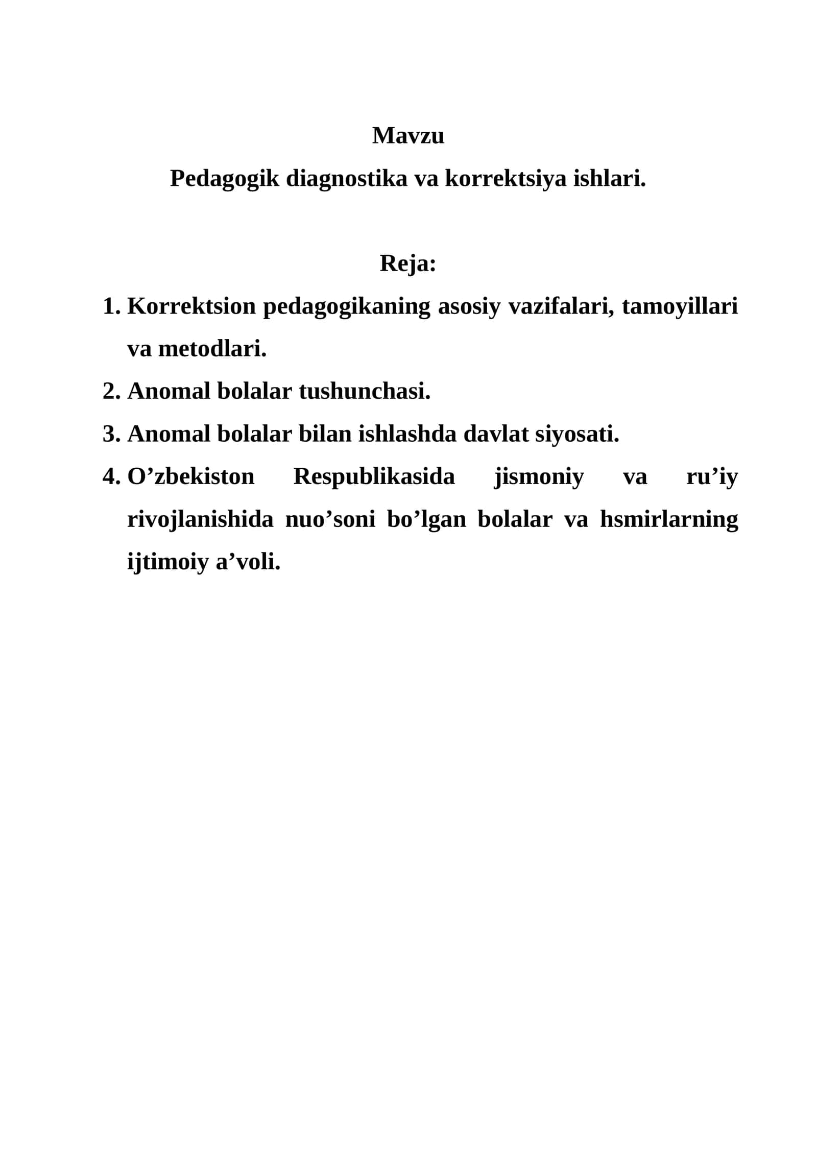 Pedagogik diagnostika va korrektsiya ishlari