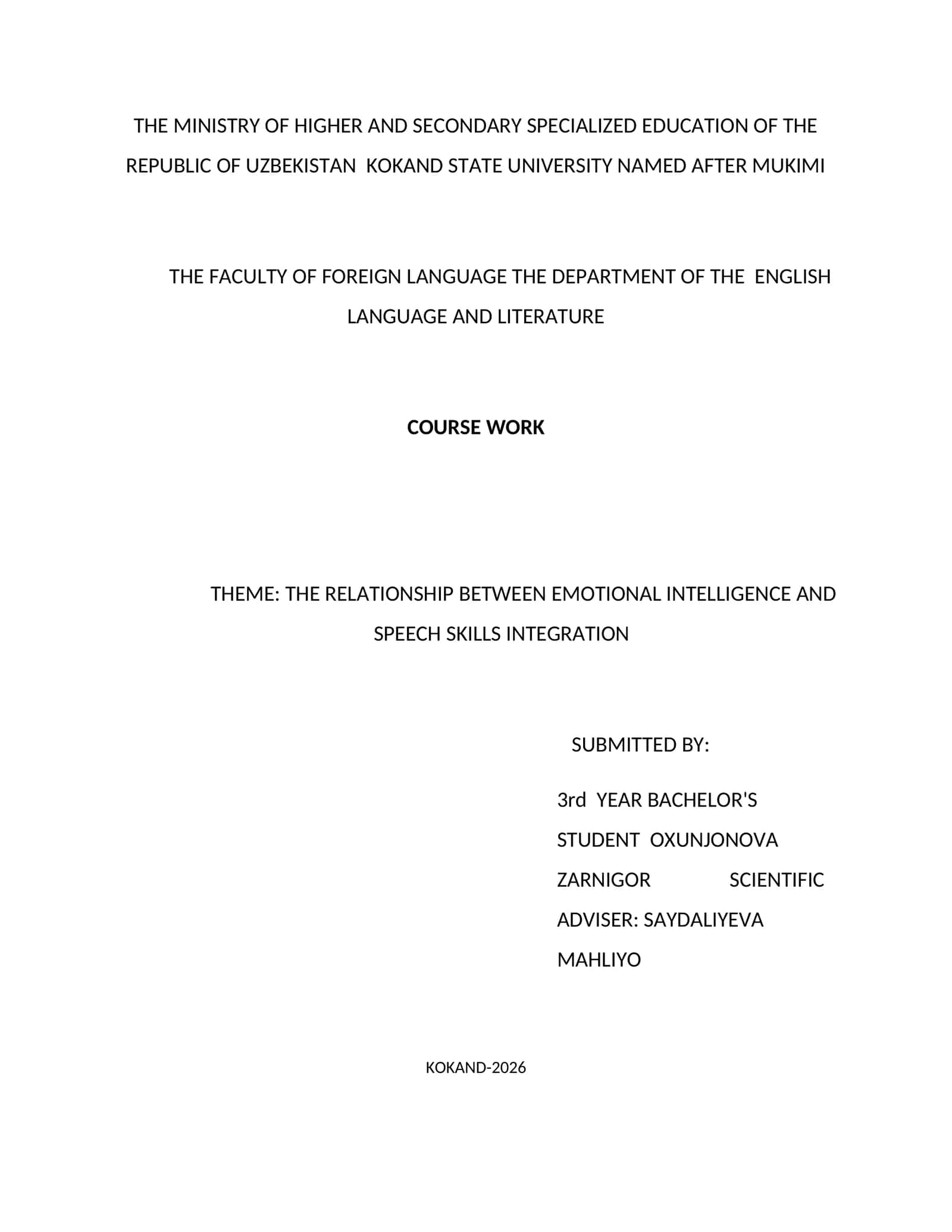 THE RELATIONSHIP BETWEEN EMOTIONAL INTELLIGENCE AND SPEECH SKILLS INTEGRATION