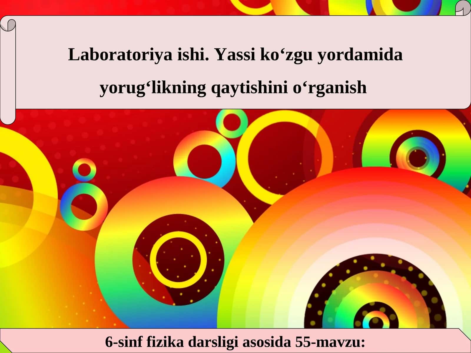 Yassi ko'zgu yordamida yorug'likning qaytishini o'rganish